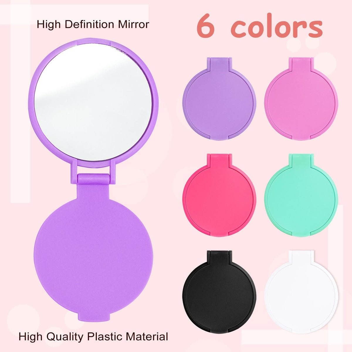 Mini Folding Pocket Mirror Set - 6 Colors, 60 Pack Compact Travel Mirrors