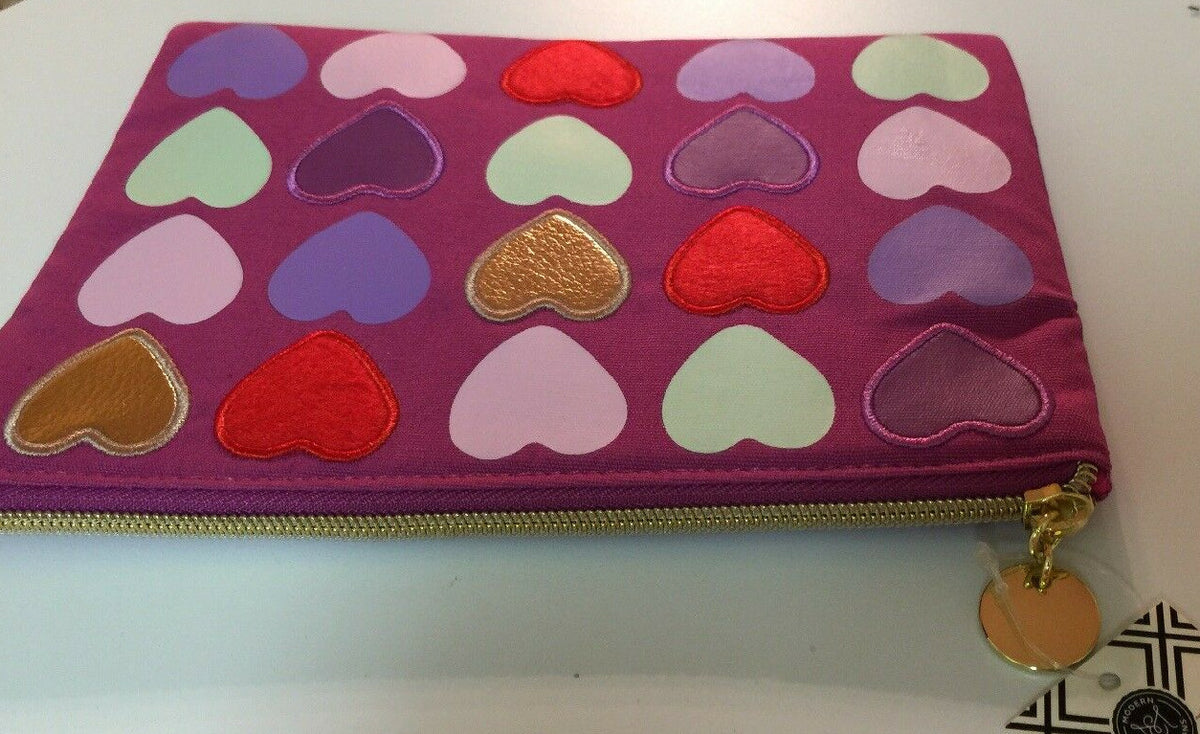 Multi Color Heart Makeup Bag Cosmetic Travel Pouch with Gold Hardware