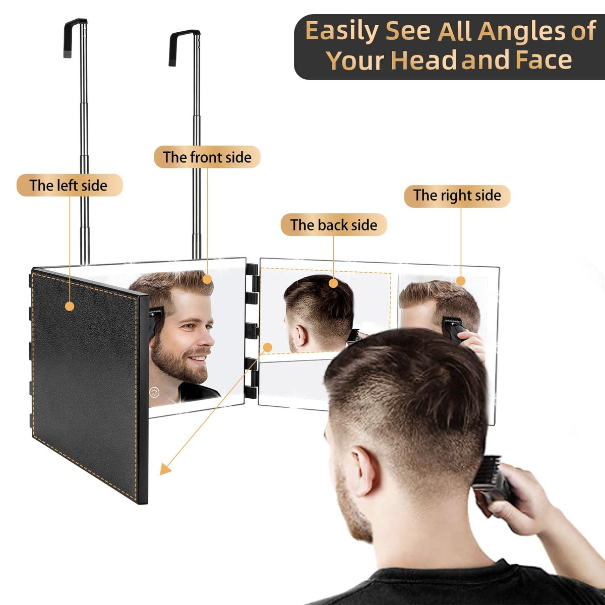 Rechargeable 3-Way Makeup & Hair Mirror with LED Lights, 12x7.7 Inches