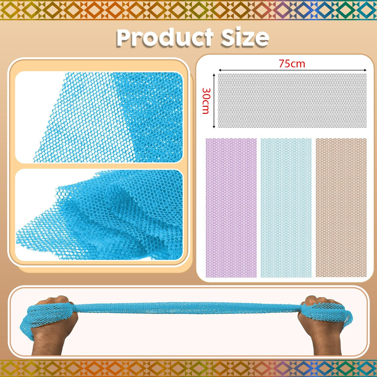 Exfoliating Bath Sponges Set of 4 Nylon Mesh Scrubbers - Brown, Blue, Purple, Gray