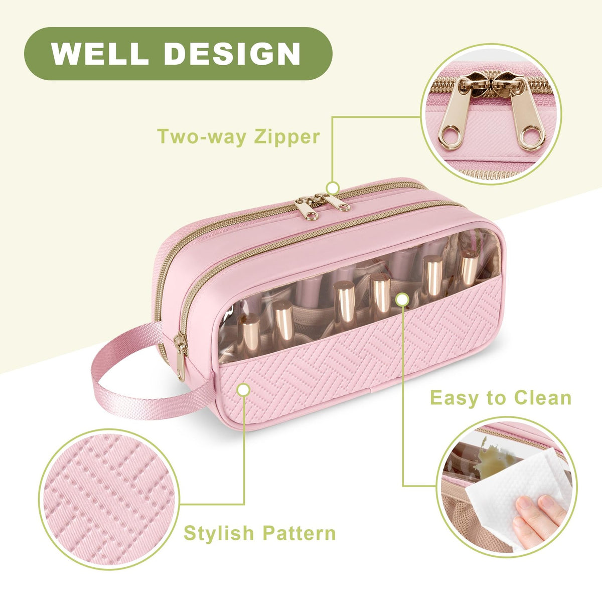 Nail Polish Organizer Case Holds 12 Bottles Storage Bag with Clear Window Pink