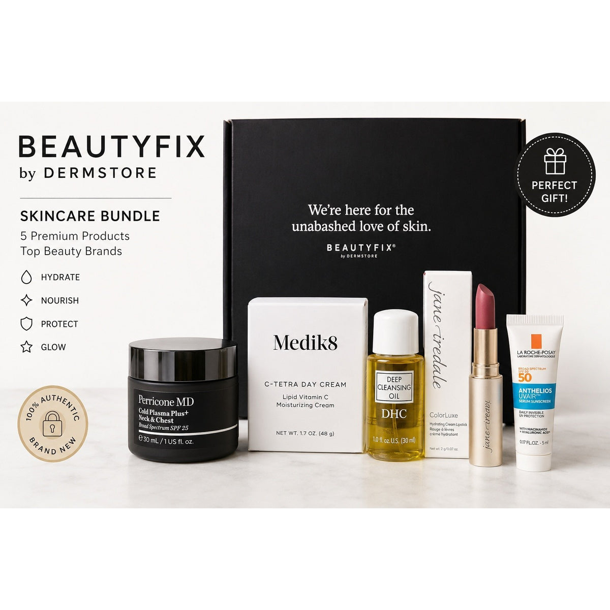 Skincare & Beauty Product Bundle - Hydrating, Nourishing, Sunscreen Includes Medik8, Perricone MD, DHC, Jane Iredale