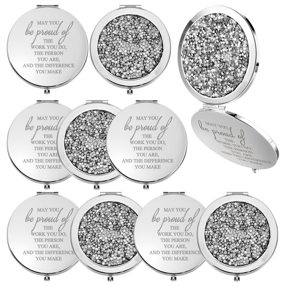 10 Pack Silver Travel Compact Mirrors for Women - Thank You Gift Set
