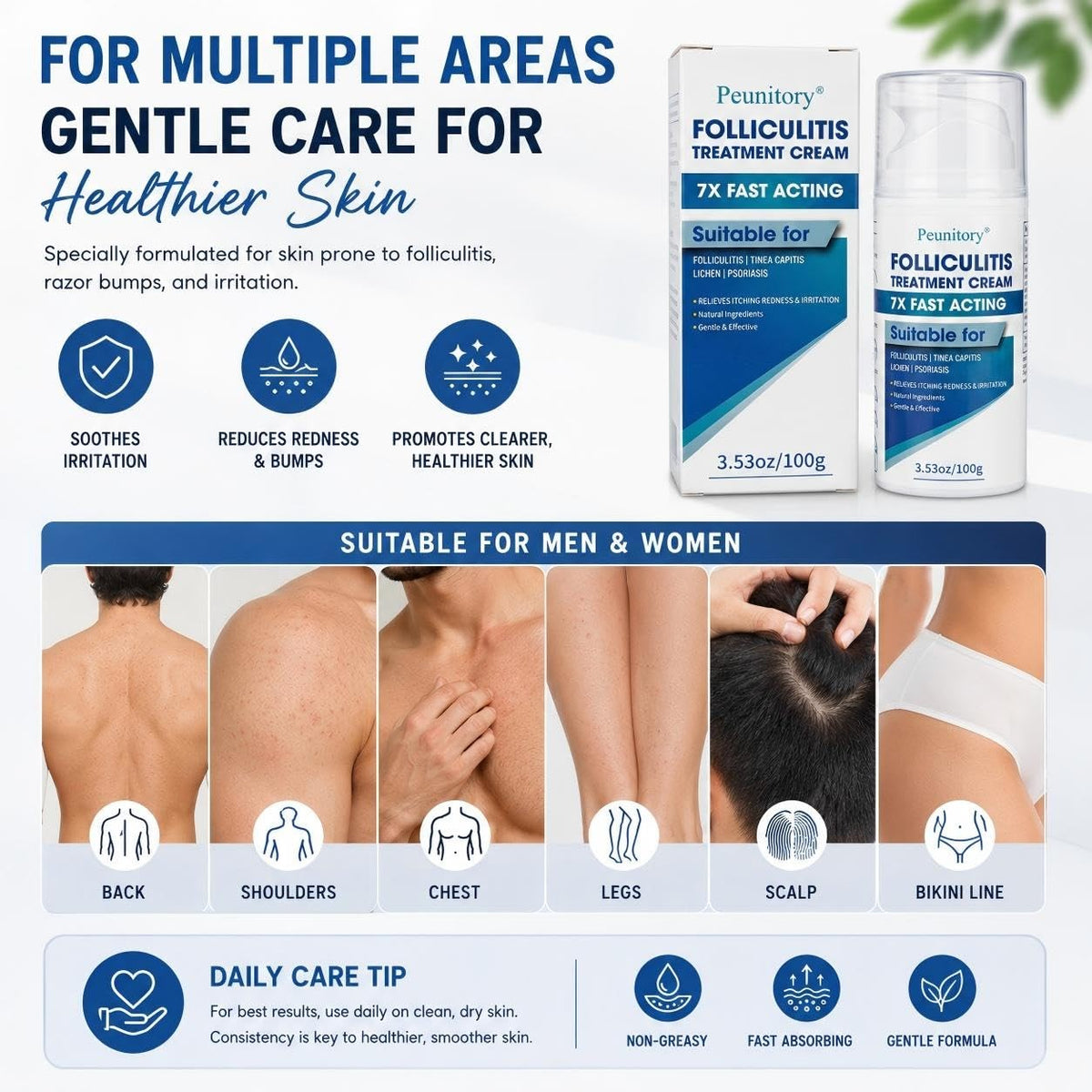 Folliculitis Treatment Cream with Benzoyl Peroxide & Tea Tree Oil - 3.53 oz