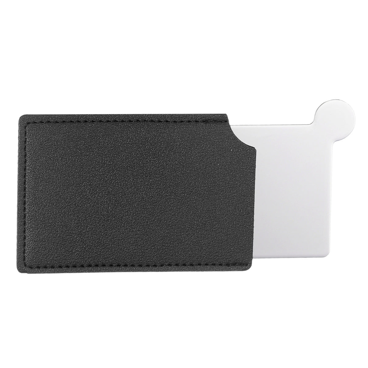 Travel Compact Stainless Steel Mirror with PU Leather Cover - Black, 2.5x3.66 Inches