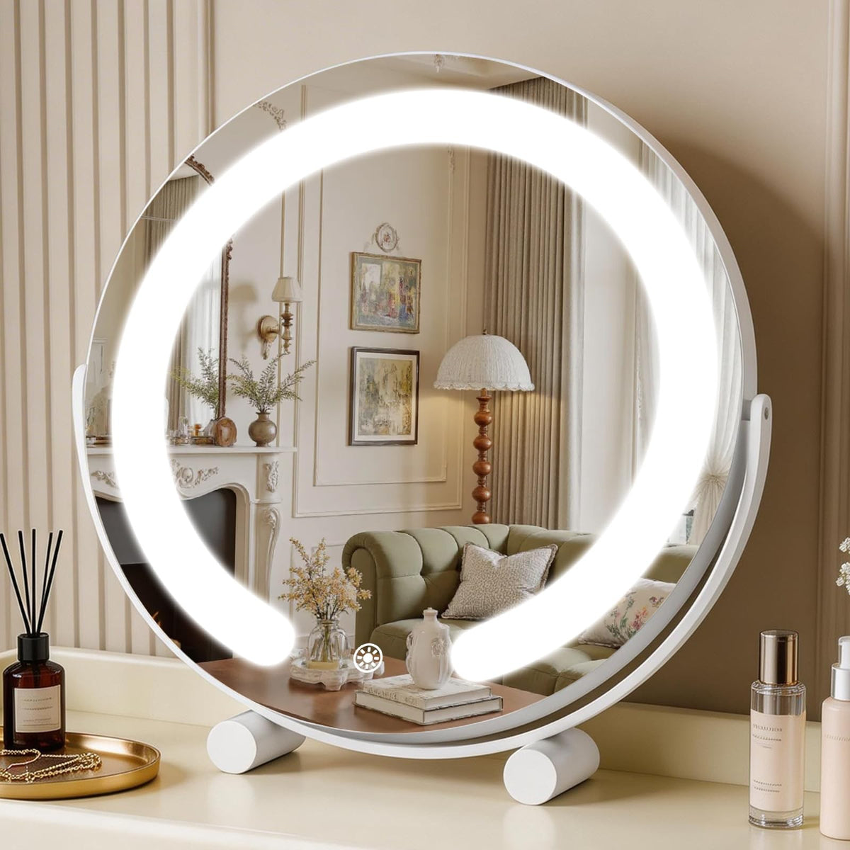 12-Inch LED Makeup Vanity Mirror with Lights, Dimmable & 360° Rotatable - White