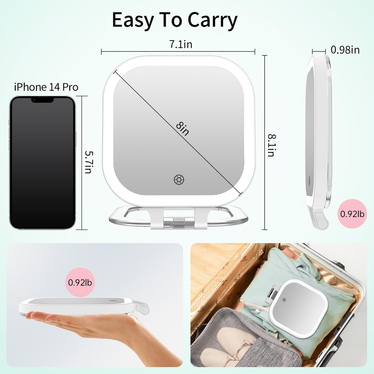 Rechargeable 10X Magnification Travel Makeup Mirror with LED Light