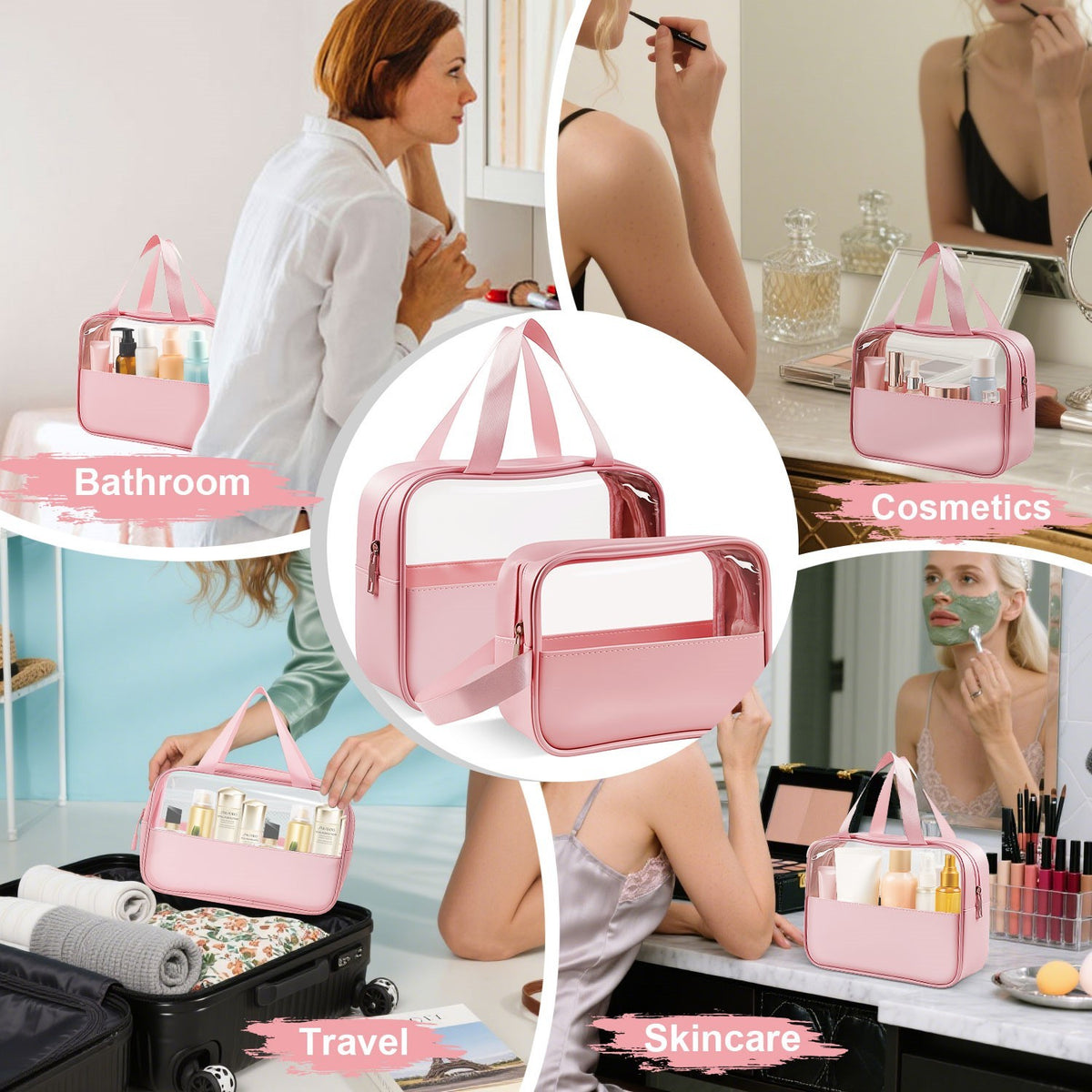 TSA Approved Clear Toiletry & Makeup Bags Set Travel Organizer