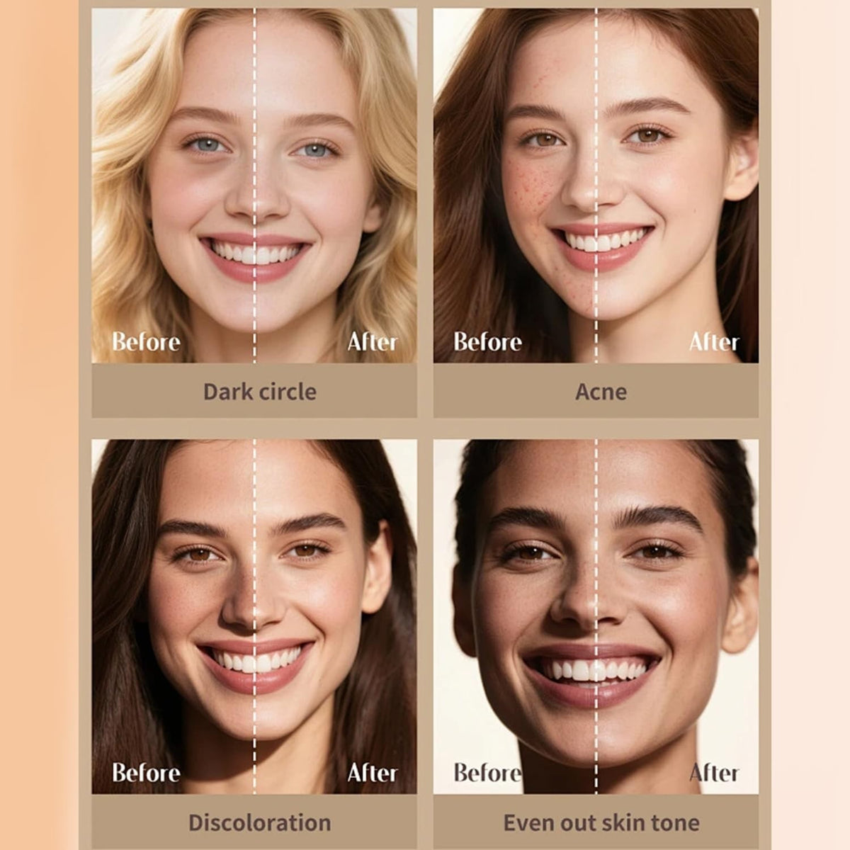 Dual-Ended Foundation and Concealer Stick with Brush for Easy Makeup Touch-Ups