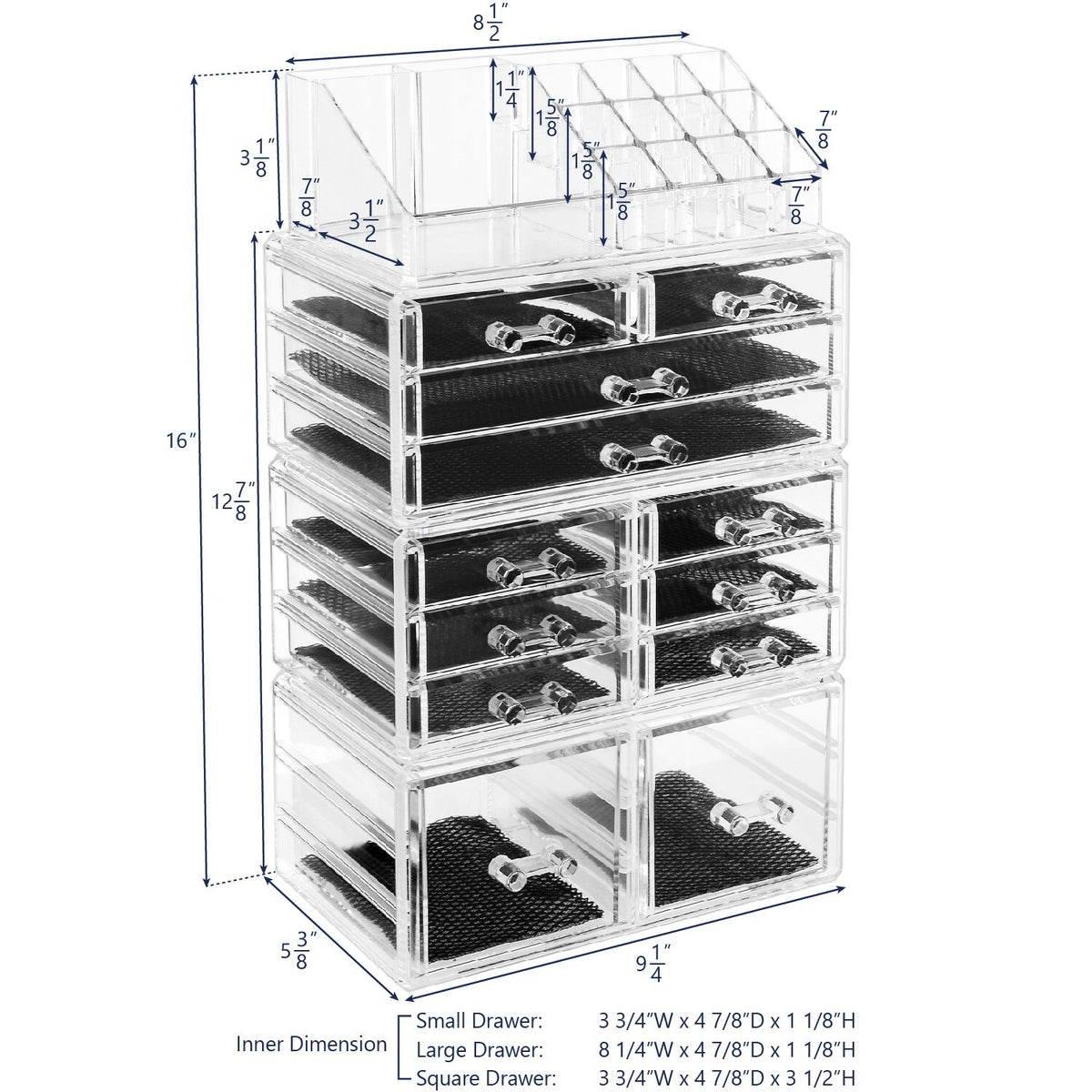 Acrylic Jewelry and Makeup Storage Box Set - 4 Pieces Organizer