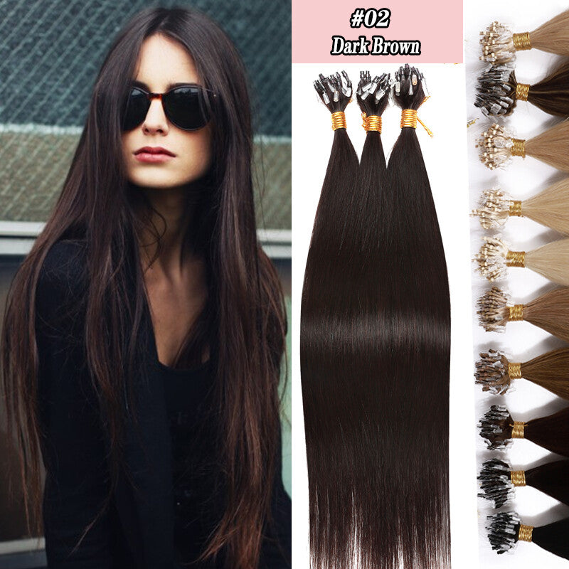 Micro Ring Hair Extensions - Remy Human Hair, Straight, Multiple Lengths & Colors