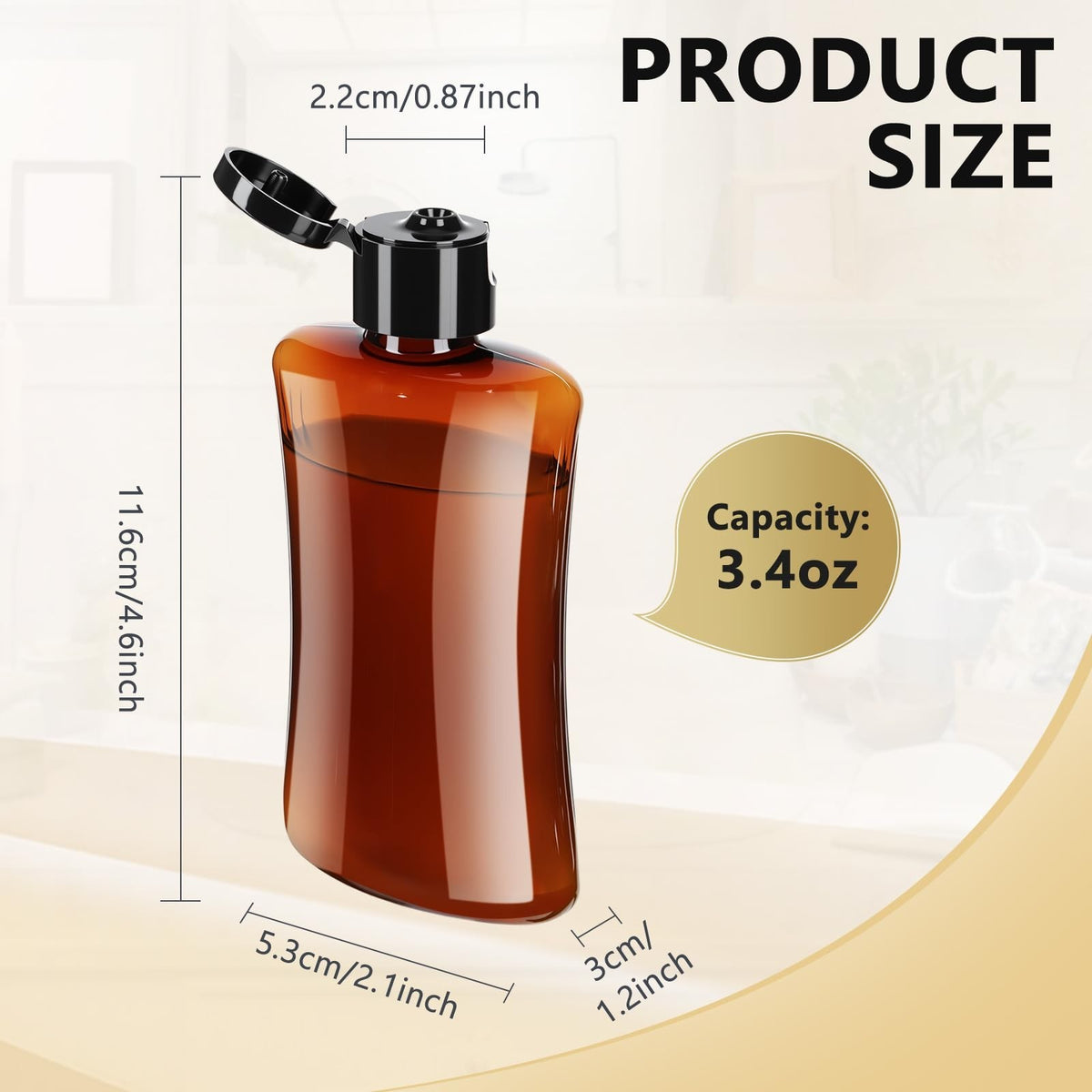 36-Pack Travel Bottles 3.4 oz Each - Refillable Plastic Squeeze Bottles with Flip Cap (Amber)
