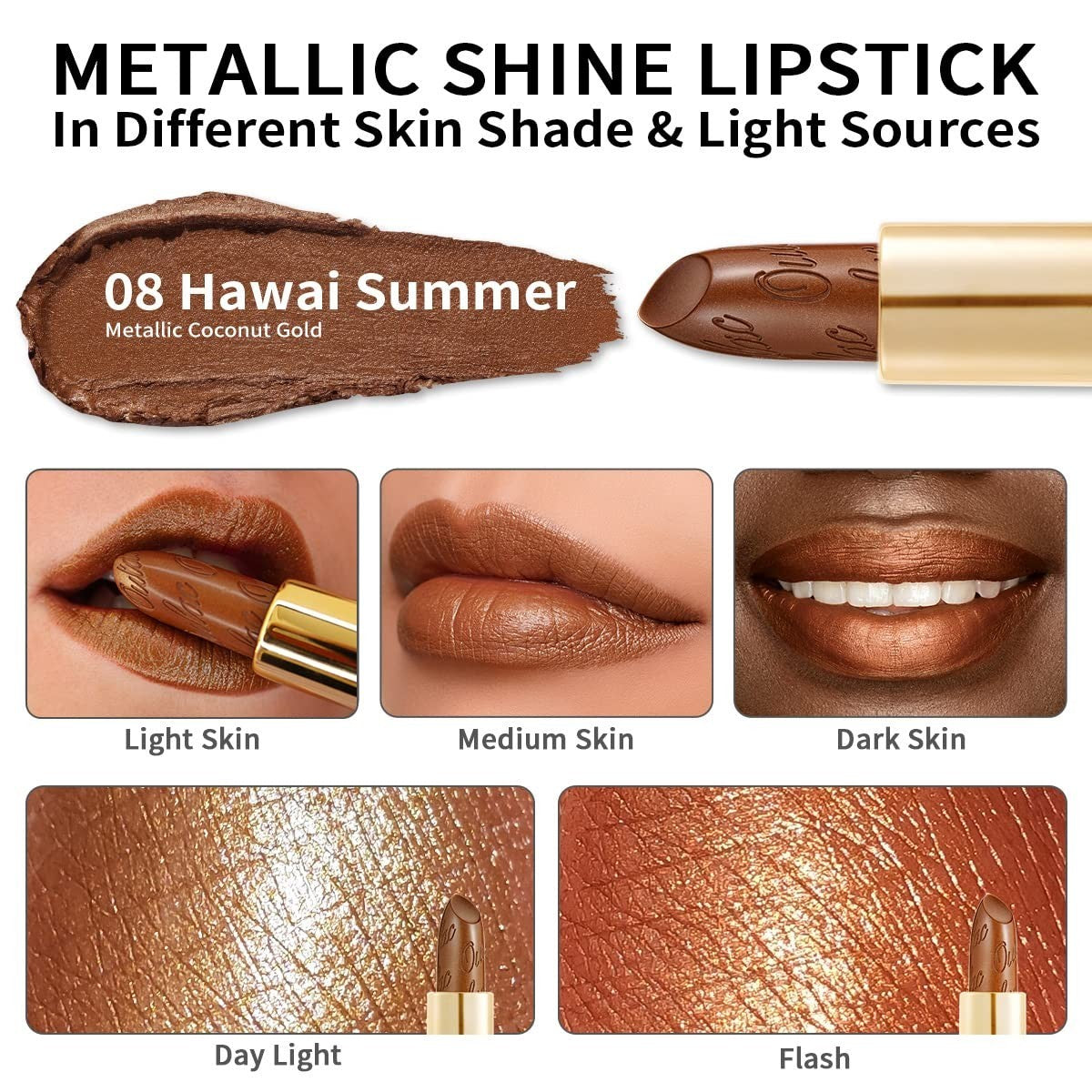 Dark Brown Lipstick with Glitter Finish - Hydrating, Long-Lasting Makeup