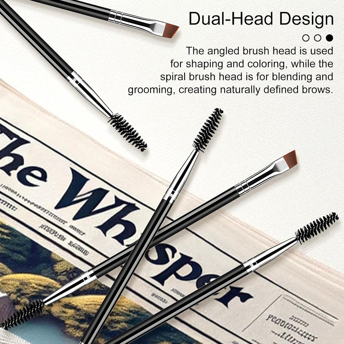 Eyebrow Brush Set with Angled & Spoolie Brushes for Grooming & Lash Separation