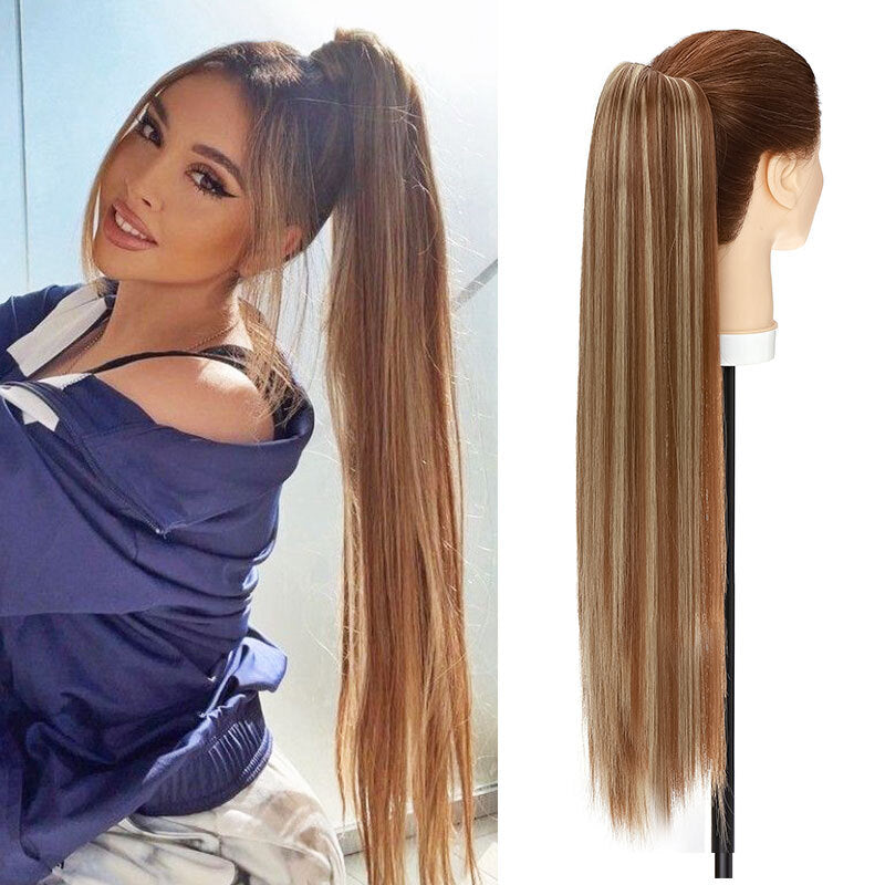 26-Inch Real Human Hair Ponytail Extension with Claw Clip - Thick Hairpiece
