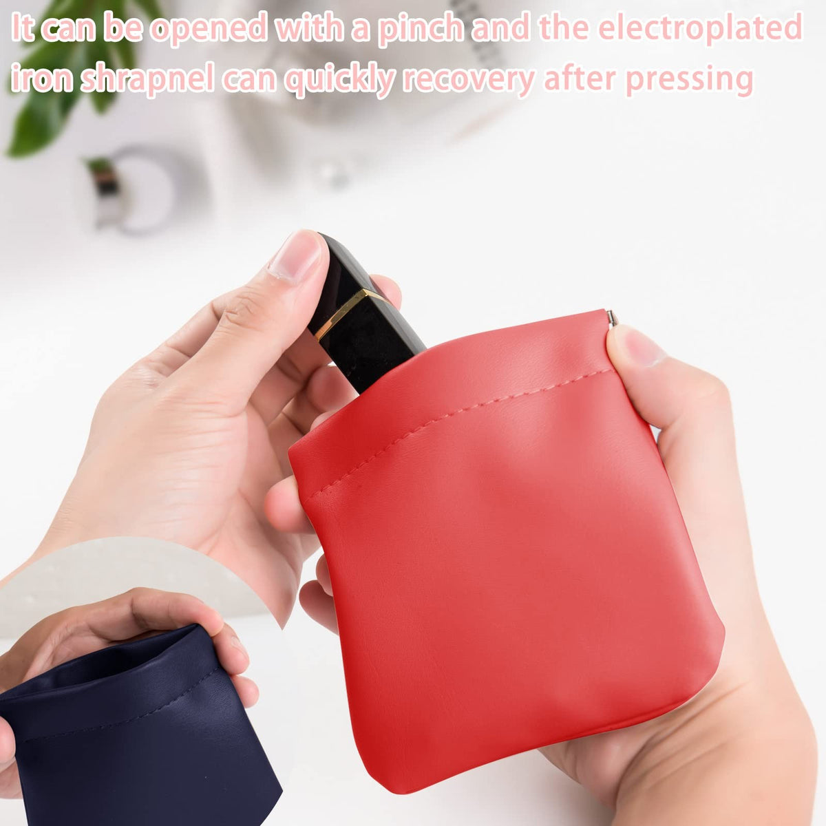 4-Pack Leather Cosmetic Bags Mini Makeup Pouches Portable No Zipper