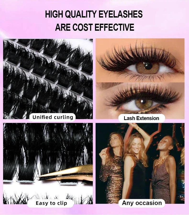 DIY Lash Extension Kit 280 Pcs D Curl Cluster Eyelashes with Multiple Styles