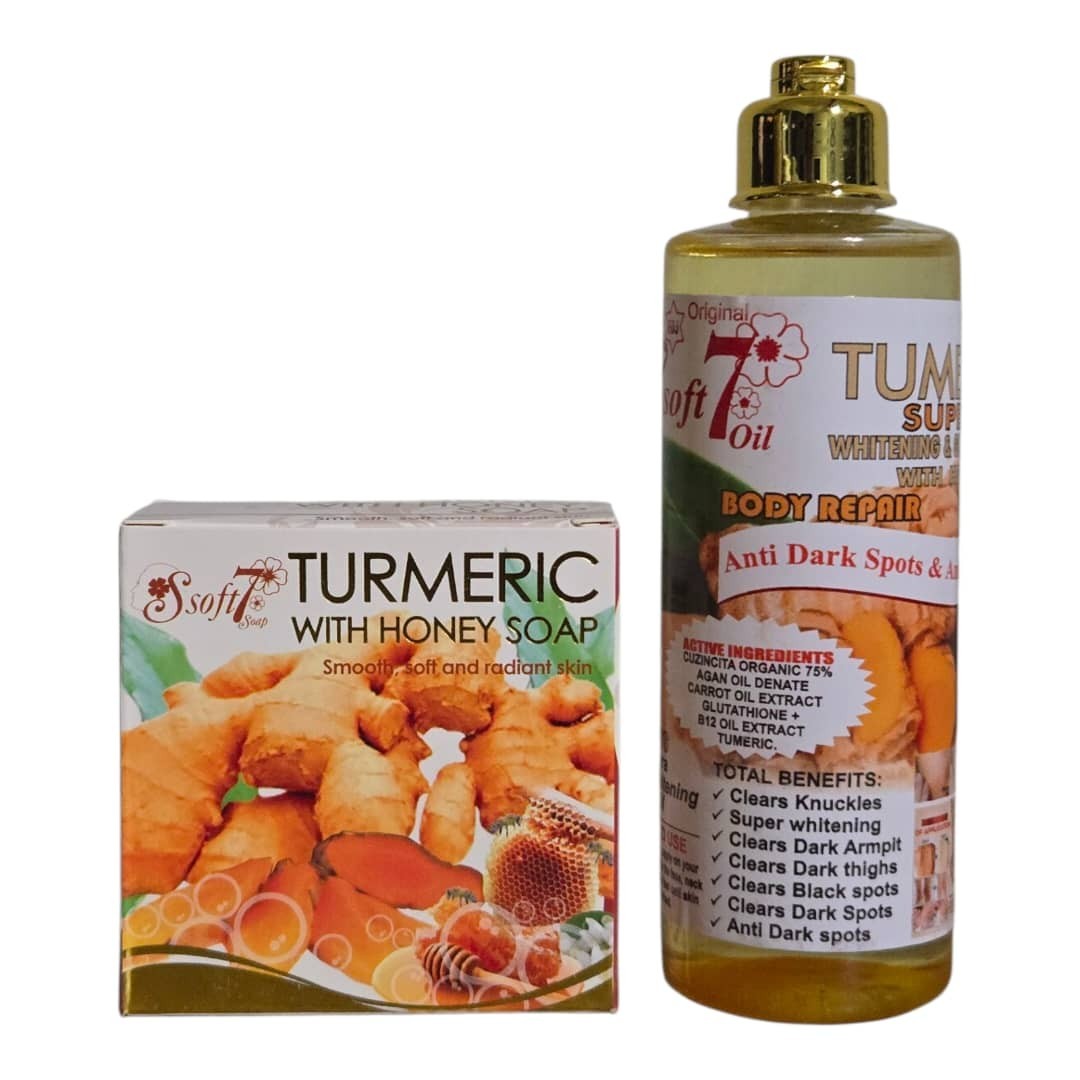 Turmeric Honey Body Oil & Soap Set for Whitening & Glowing Skin - 2 Pieces