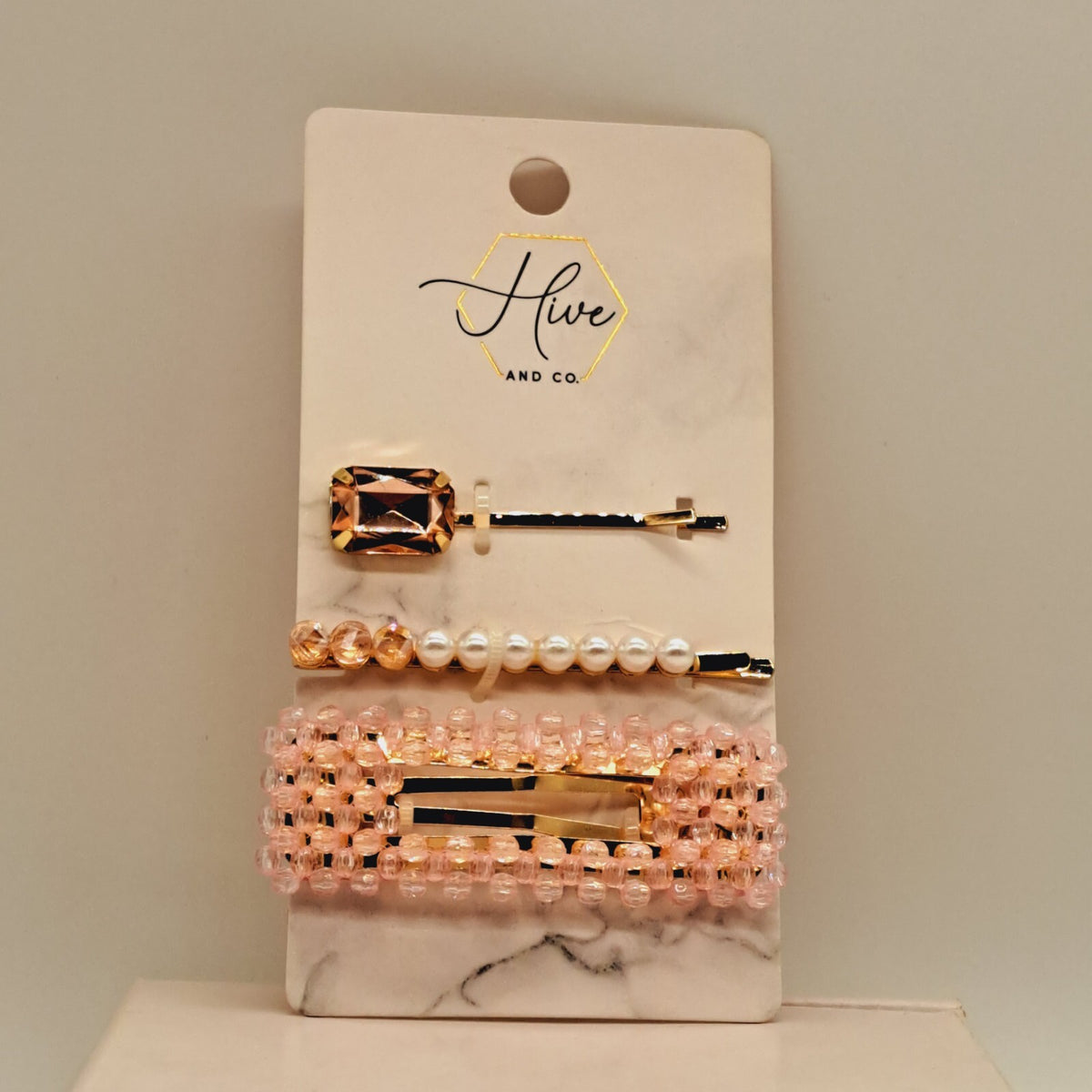Hive And Co. Pink Beaded Barrette Pearl Bobby Pin Jewel 2 PACKS