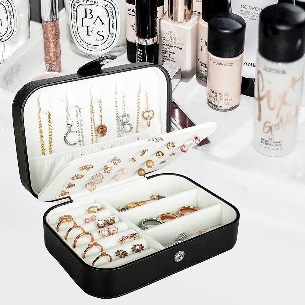 Travel Jewelry Organizer Case - PU Leather Small Jewelry Box for Women & Girls