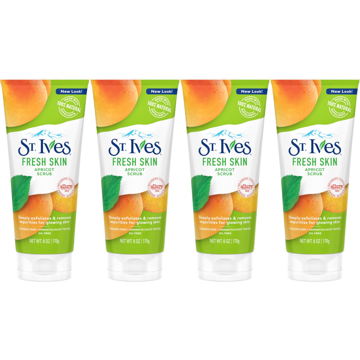 4 Pack St.Ives Naturally Clear Fresh Skin Apricot Exfoliant Scrub 6
