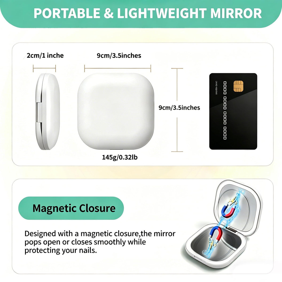 Portable LED Light Up Compact Mirror with 1X & 10X Magnification - Pocket Makeup Mirror