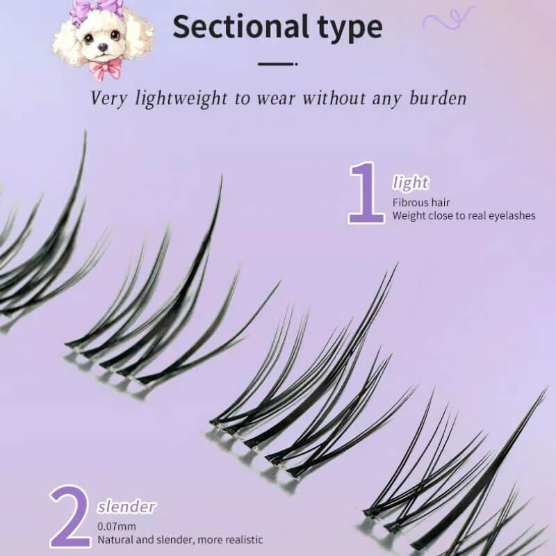 Light Wispy False Eyelashes with Reusable Clusters for Natural Volume