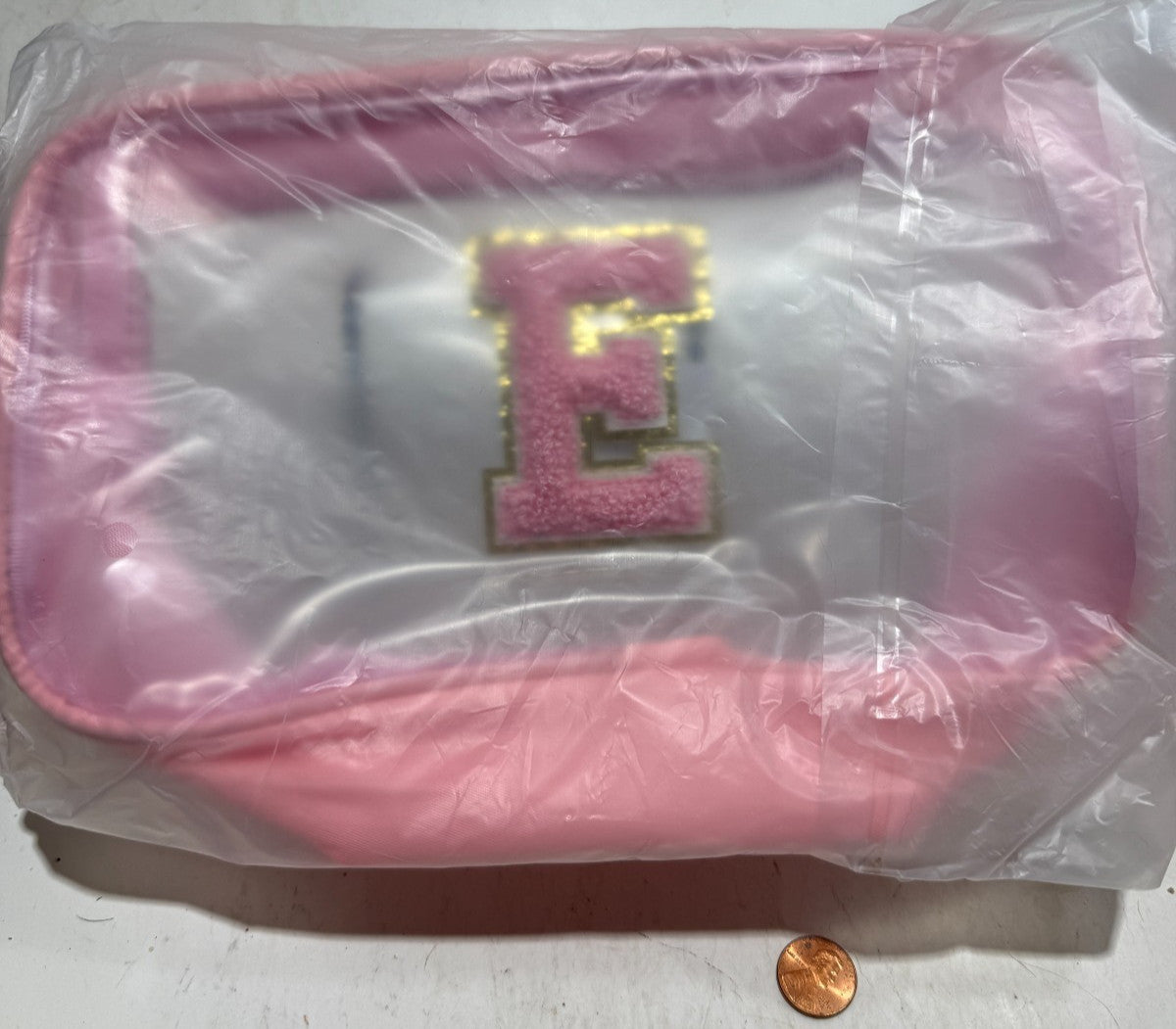 Personalized Initial Letter Clear Travel Makeup Bag with Chenille Patch