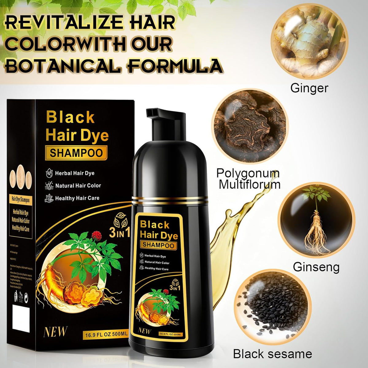 Black Hair Dye Shampoo 3-in-1 for Gray Hair