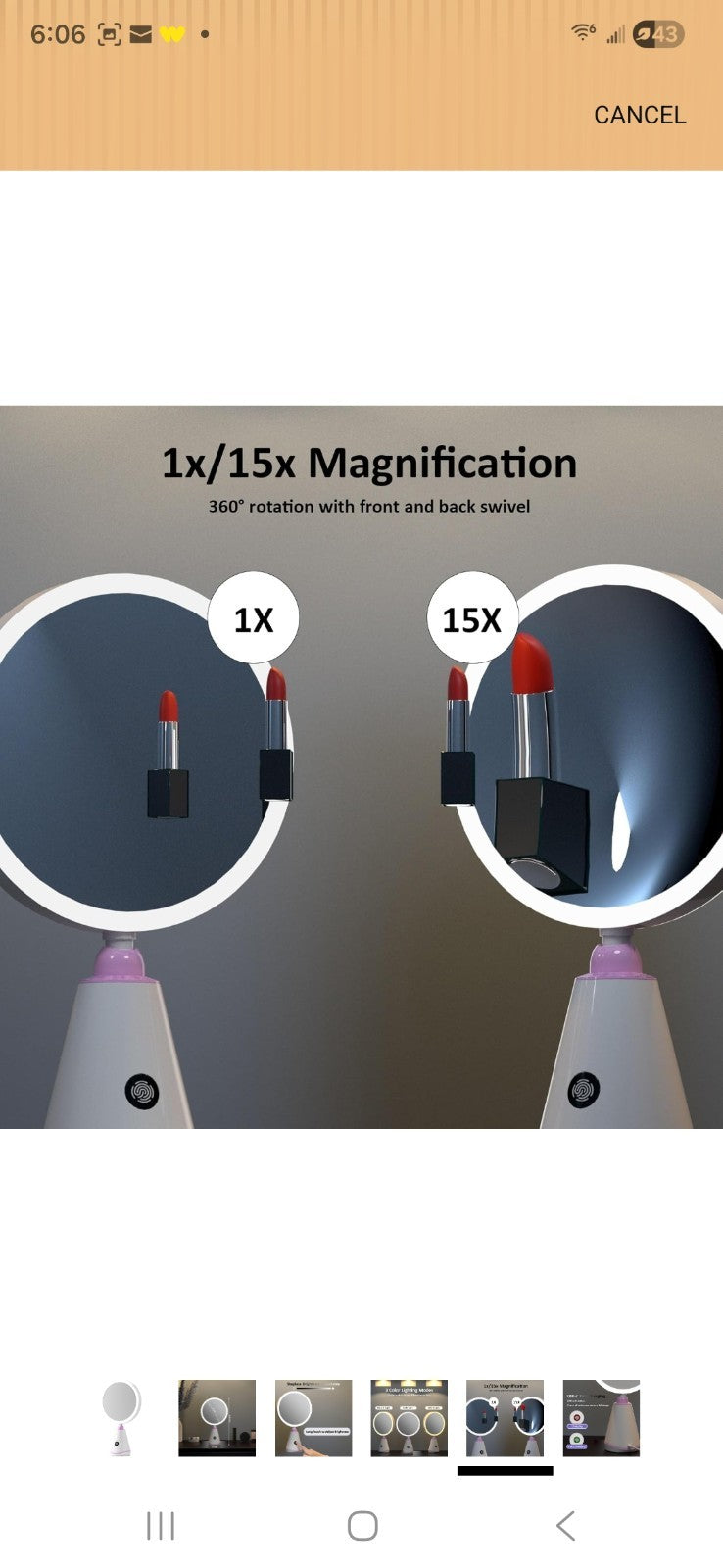 Desktop Makeup Mirror with 1X & 15X LED Magnification