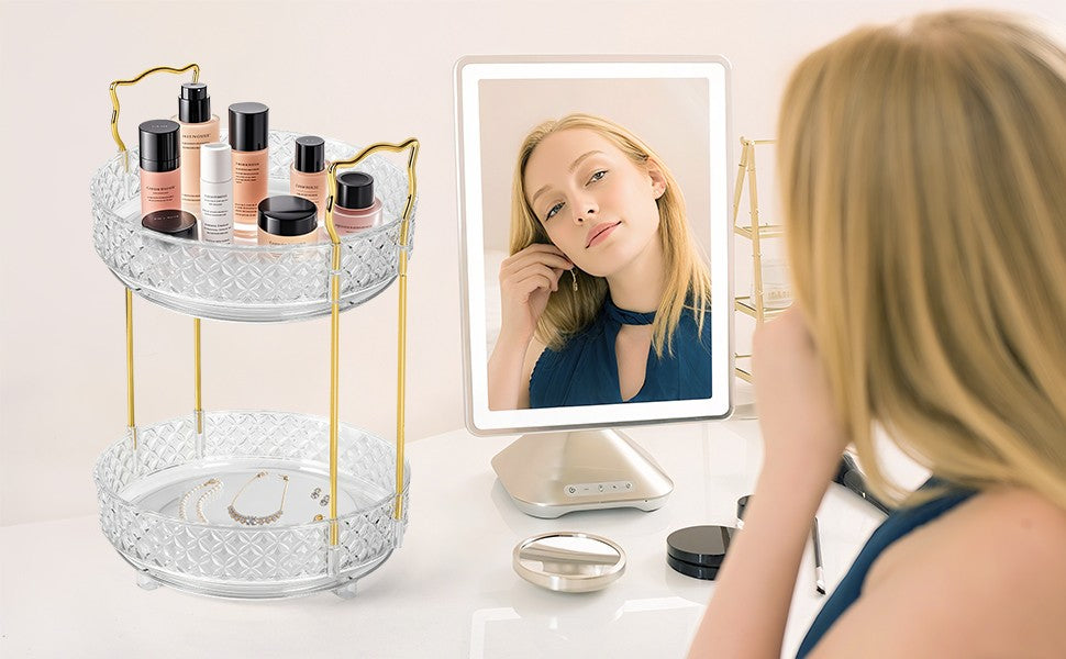 360° Rotating Makeup Organizer with 3 Tiers for Vanity and Bathroom Counter
