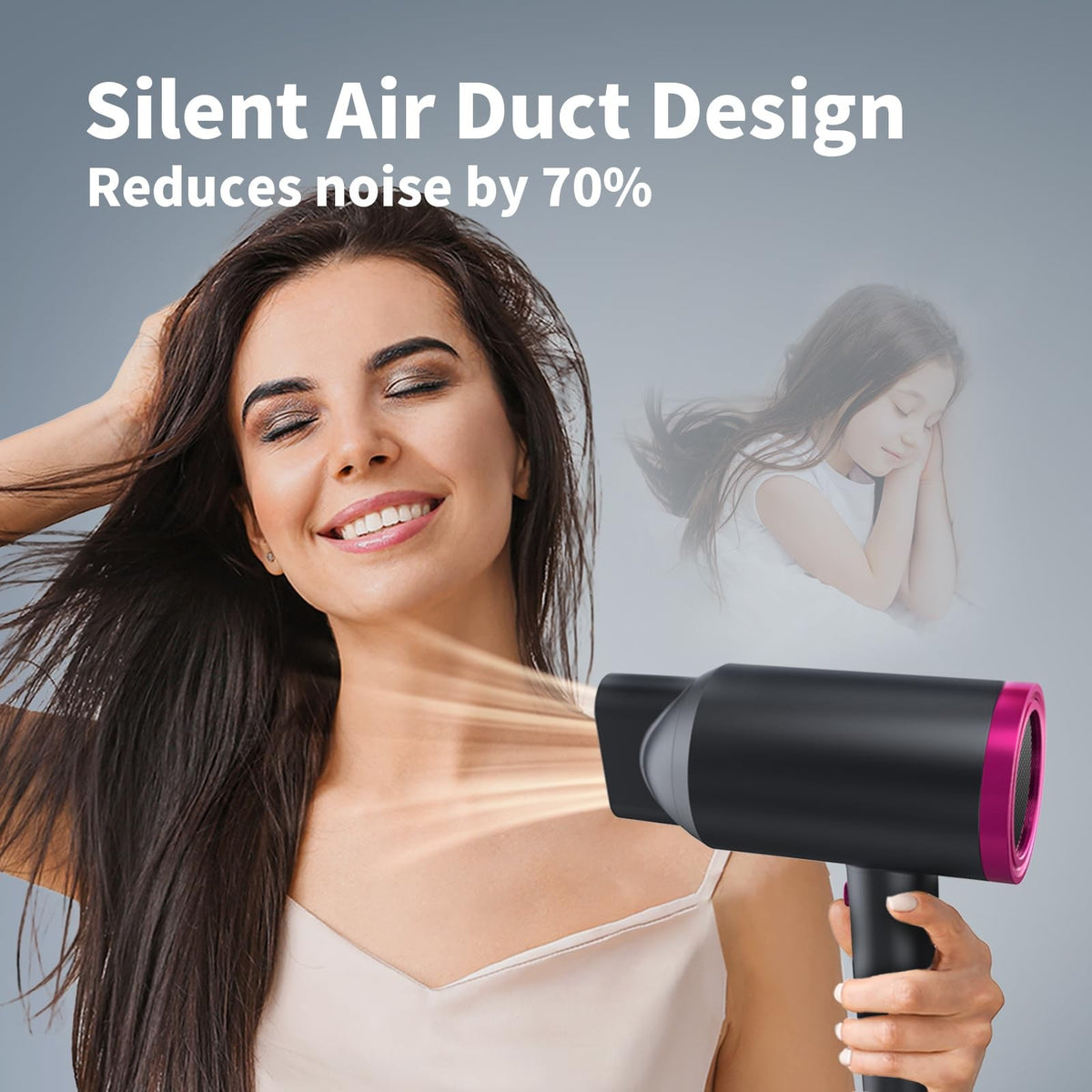 Ionic Hair Dryer with Diffuser 1800W Fast Drying Dark Gray