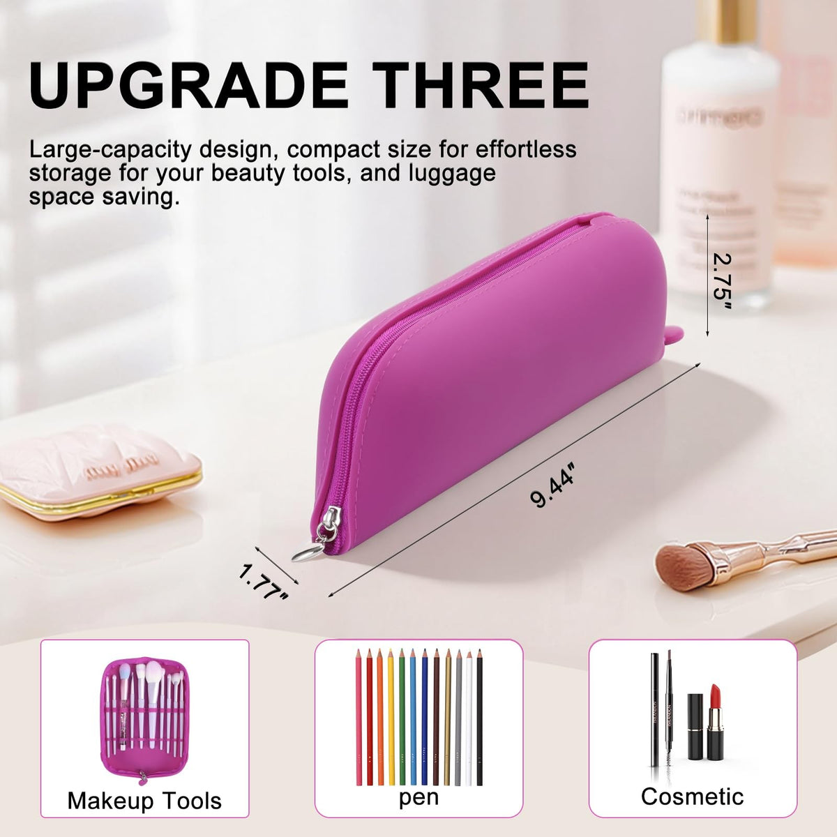 Silicone Makeup Brush Holder Travel Case Waterproof Organizer Pink