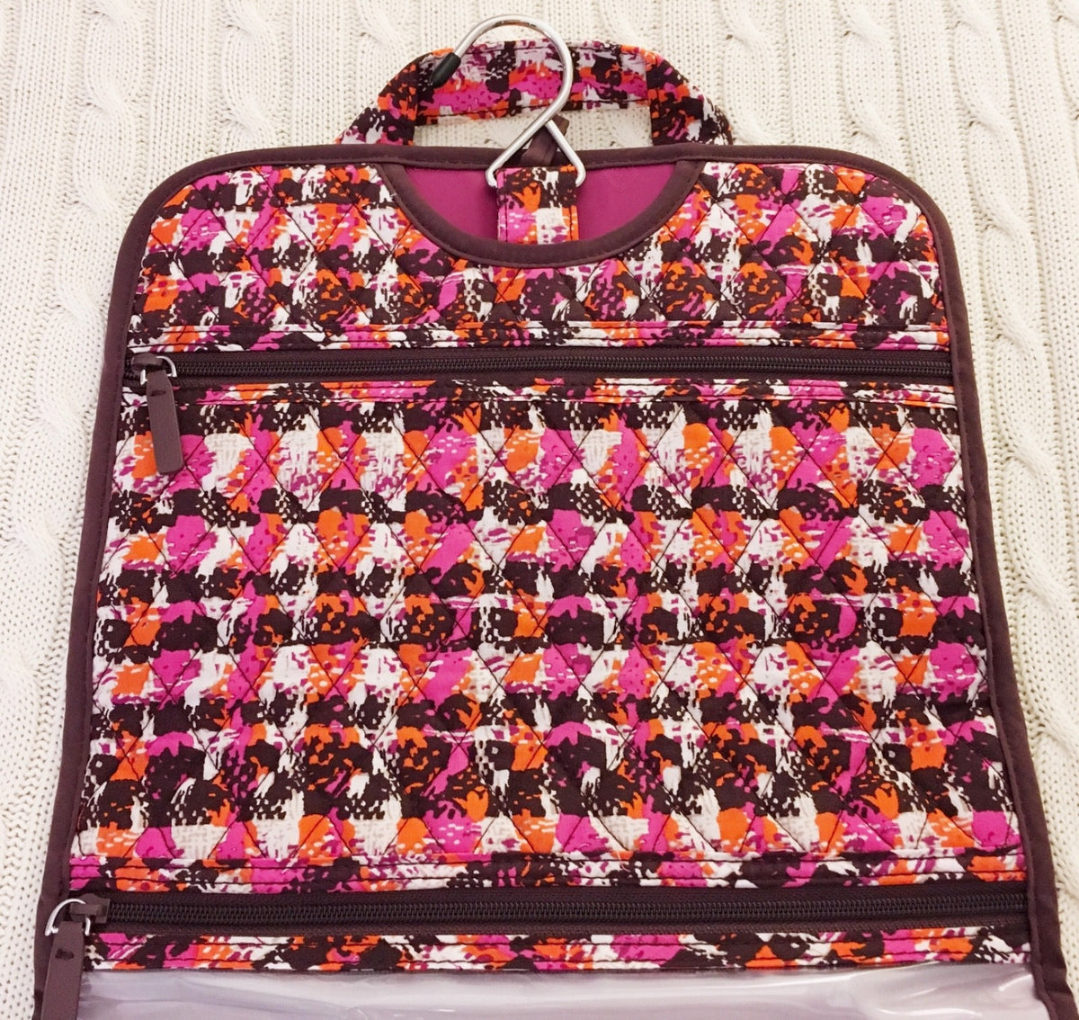 Vera Bradley Hanging Organizer Travel Cosmetic Bag with Compartments - Houndstooth Tweed