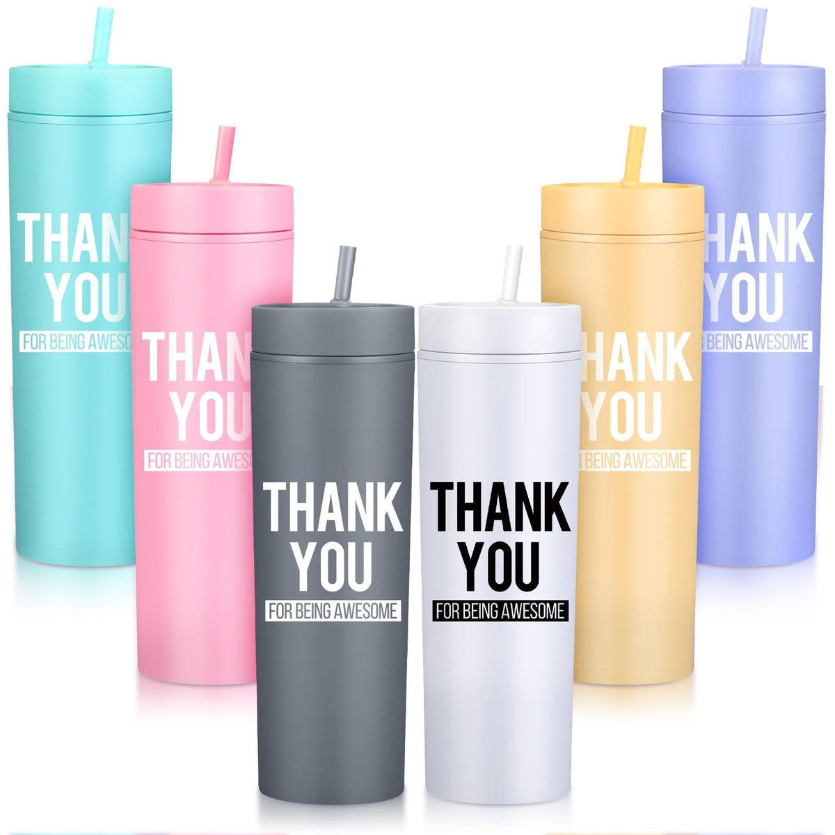 6 Pack Insulated Reusable Tumblers with Lids and Straws for Gift, 16oz