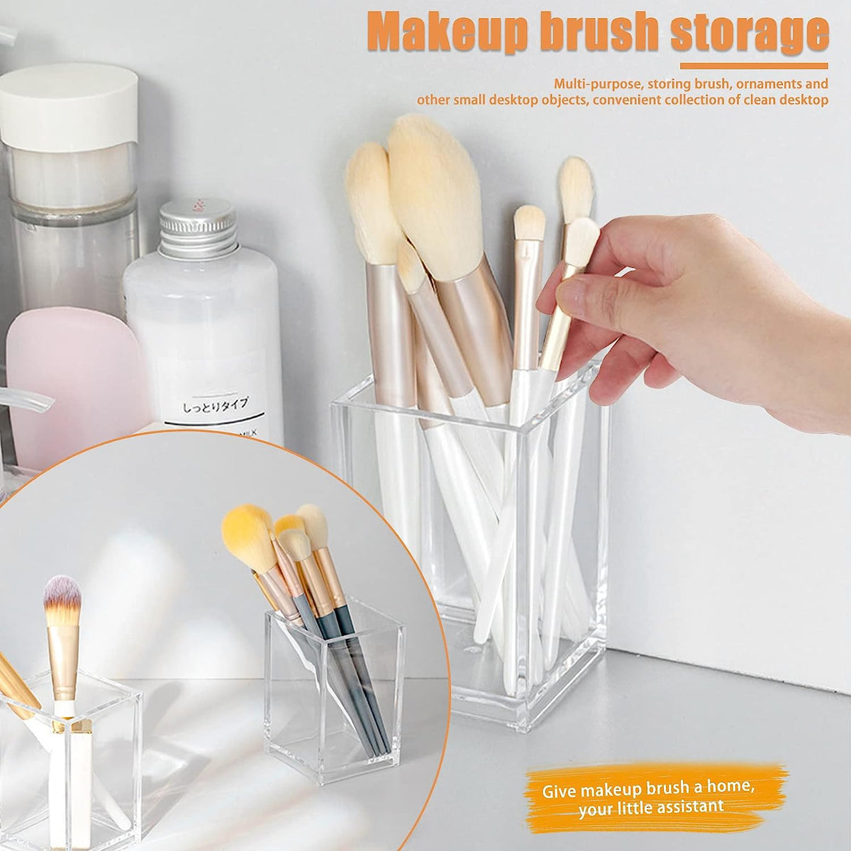 3 Pack Clear Acrylic Makeup Brush Holder Cosmetic Organizer Desktop Storage