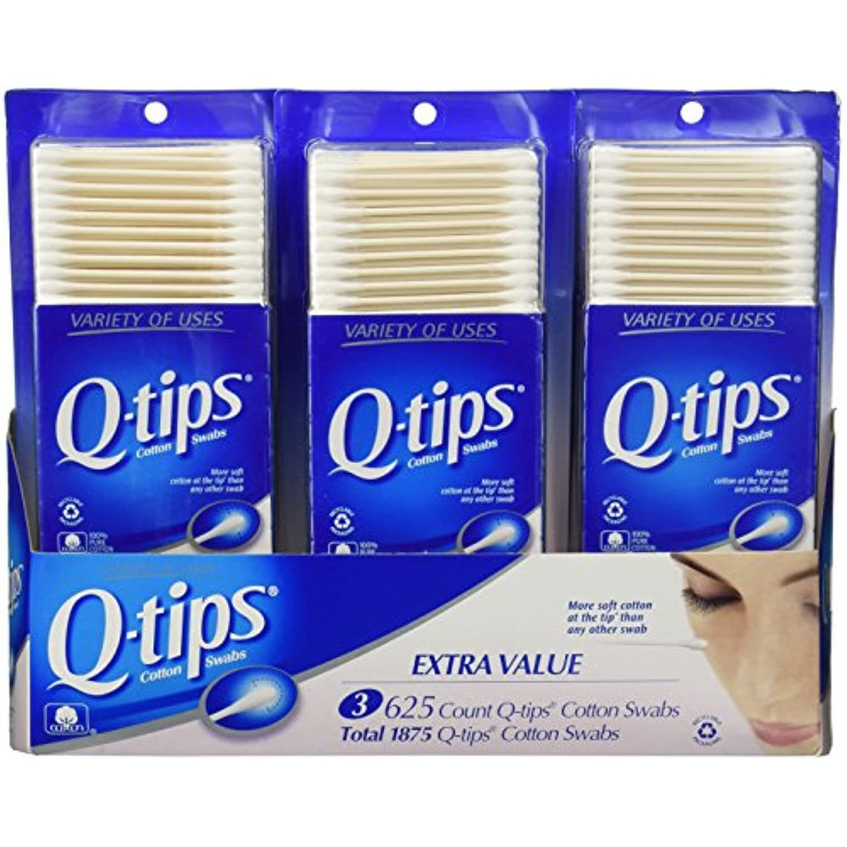 Cotton Swabs Pack of 3 x 625 Count - Multi-Purpose Cleaning & Beauty Tool