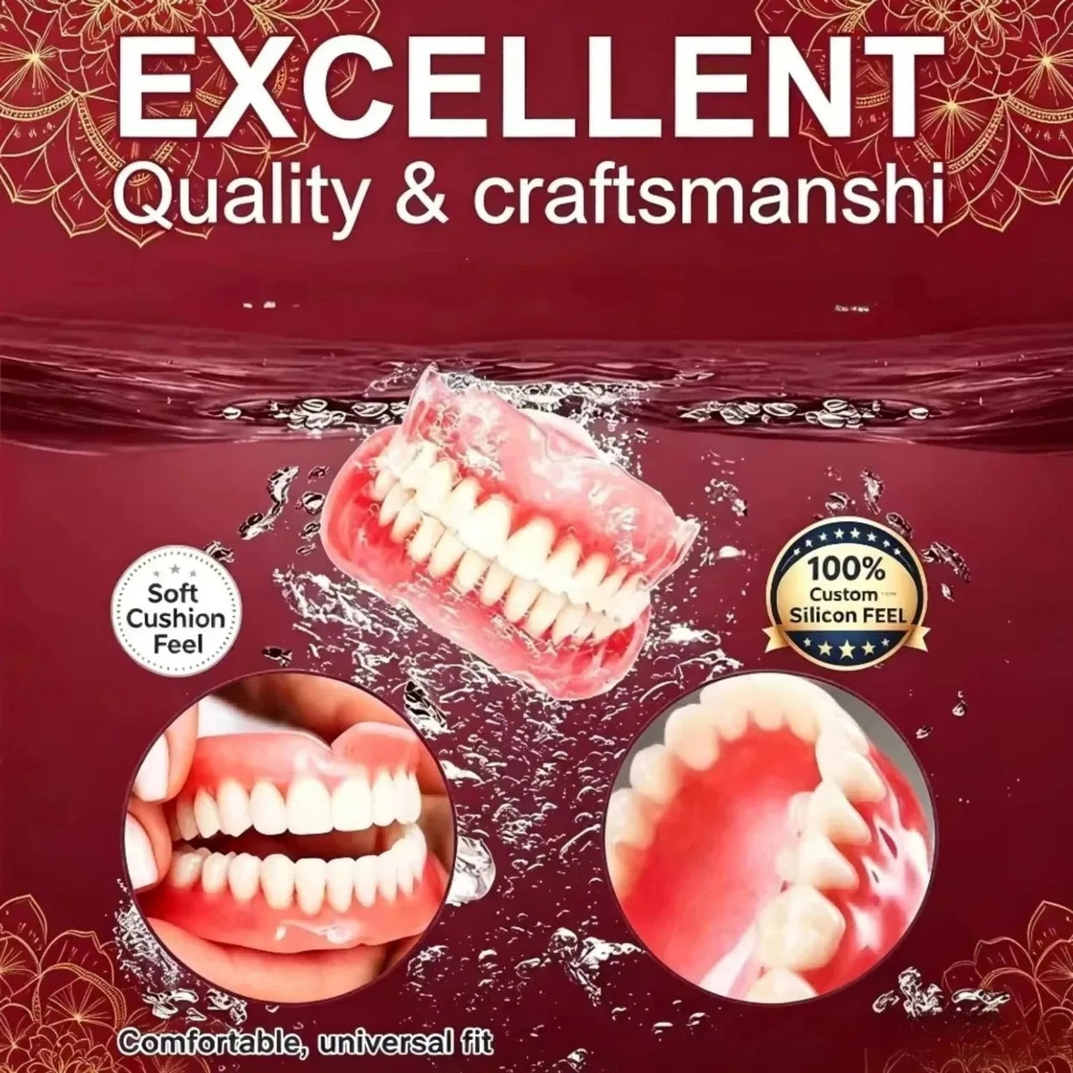 Silicone Denture Kit Upper and Lower False Teeth Set Instant Smile