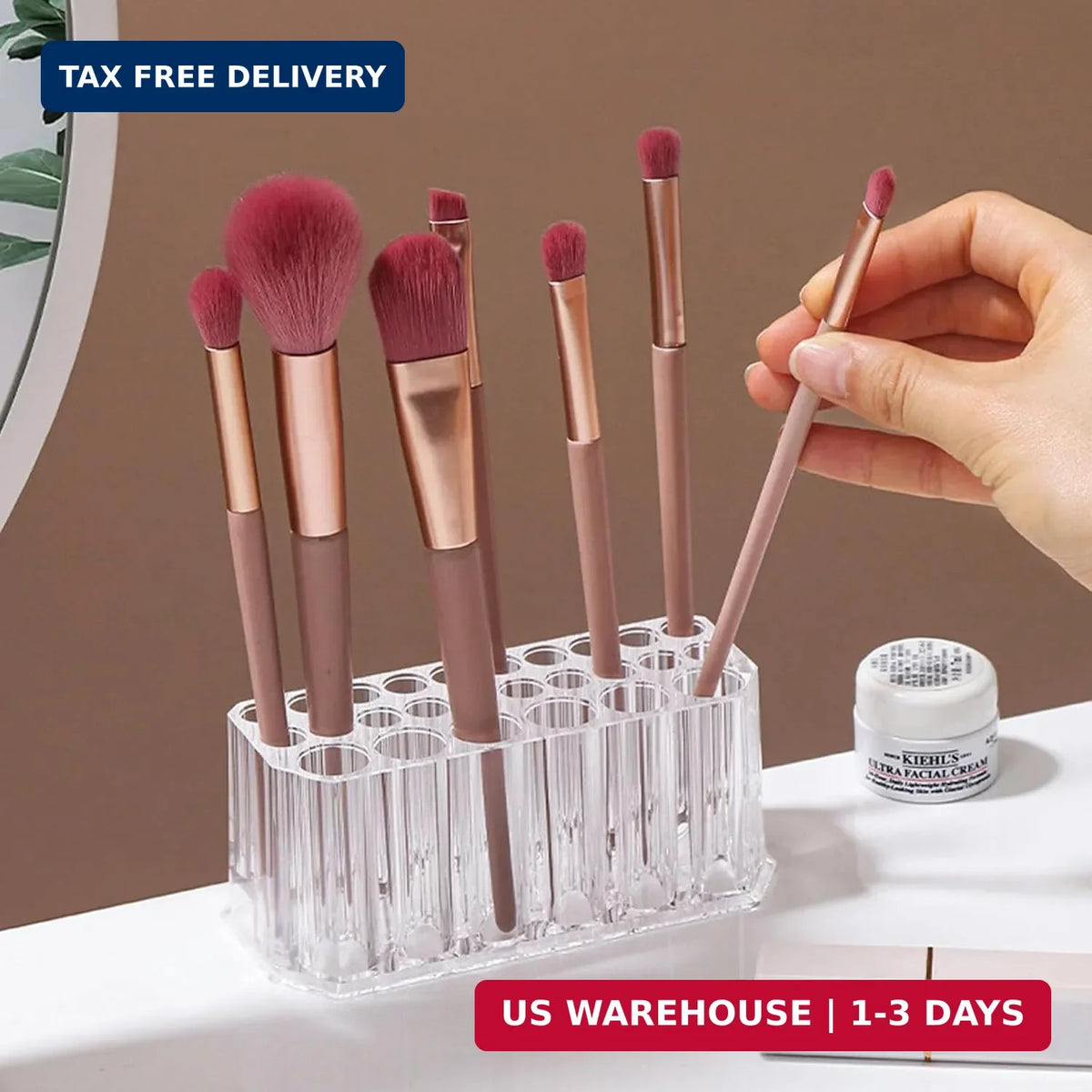 Acrylic Lipstick & Makeup Organizer with 26 Slots for Cosmetics & Brushes