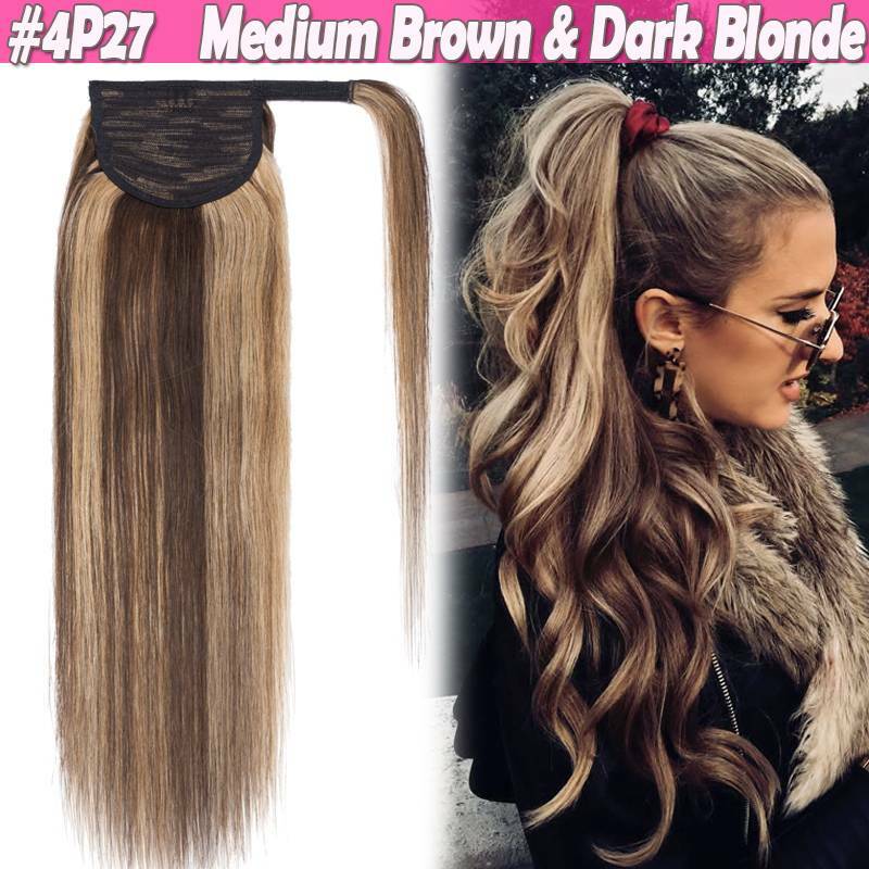 Remy Human Hair Ponytail Extensions Wrap Around Clip-In Hairpiece