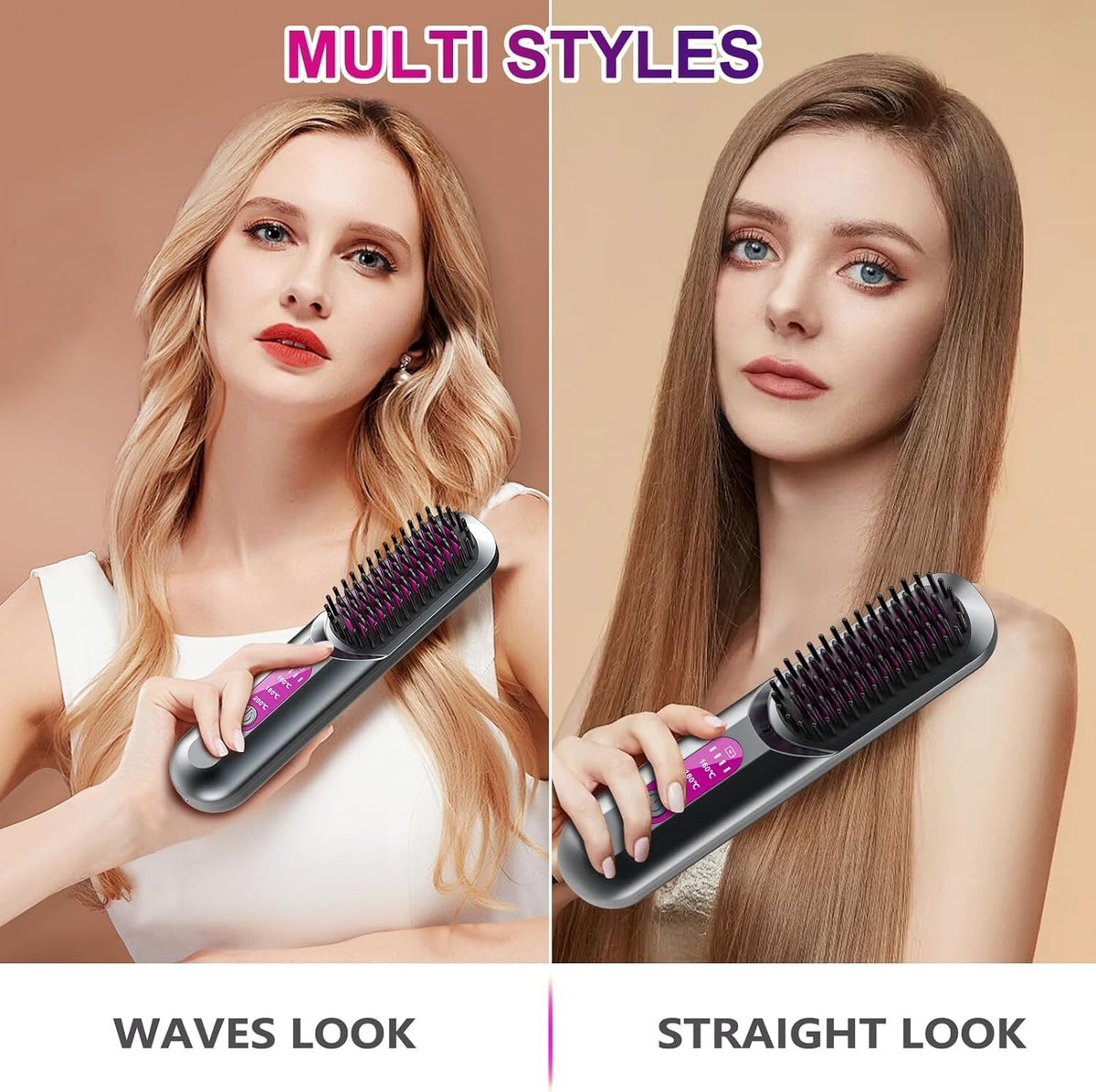 Cordless Hair Straightening Brush with Ion Care - 3 Temp Ceramic Glow