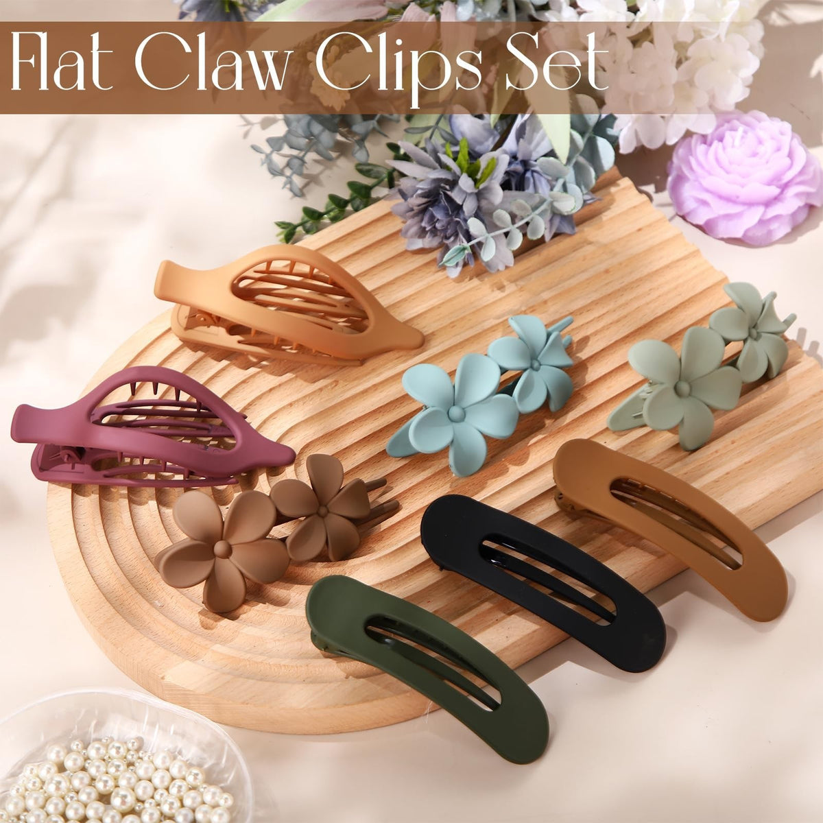 18 Pack Flat Hair Clips Set with 3 Styles - Claw, Flower, French