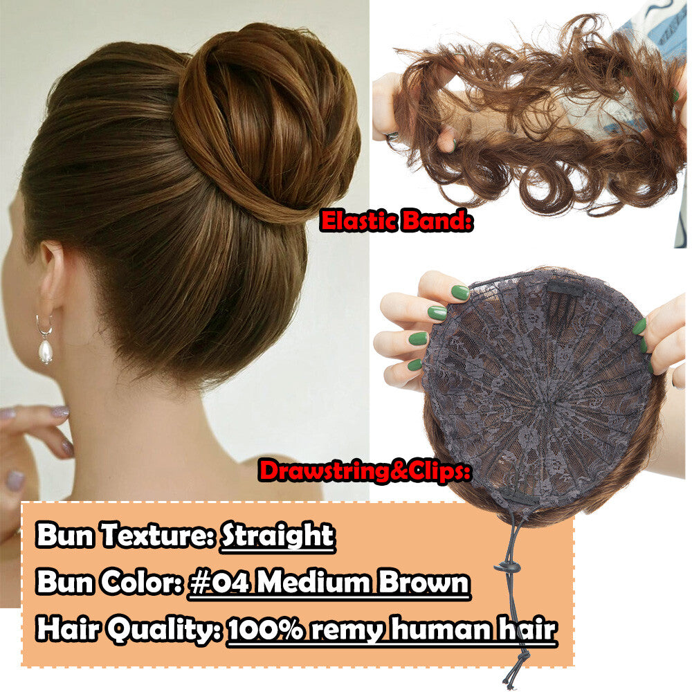 Real Human Hair Messy Bun Hairpiece Wrap On Updo with Drawstring & Clips