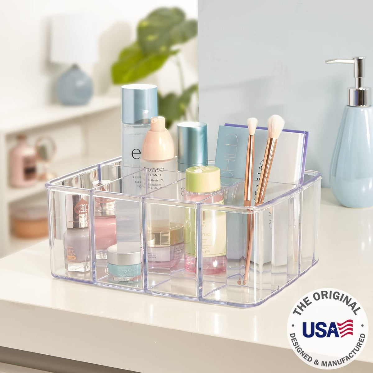 Clear Acrylic Makeup Organizer with 5 Compartments - Vanity Storage