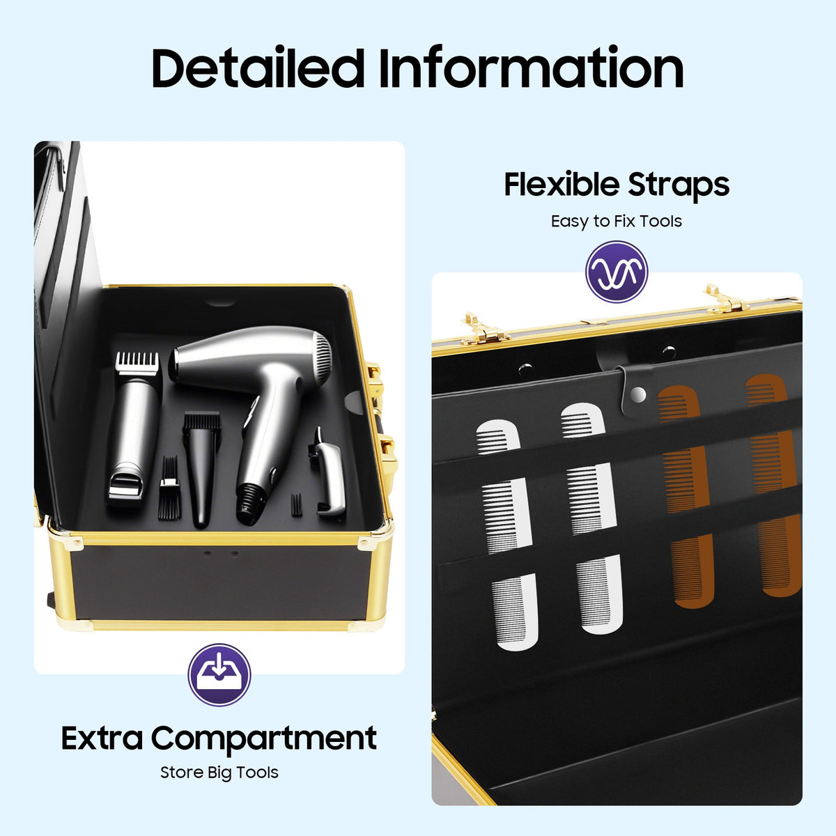 Professional Gold Barber Salon Tool Storage Travel Carry Case