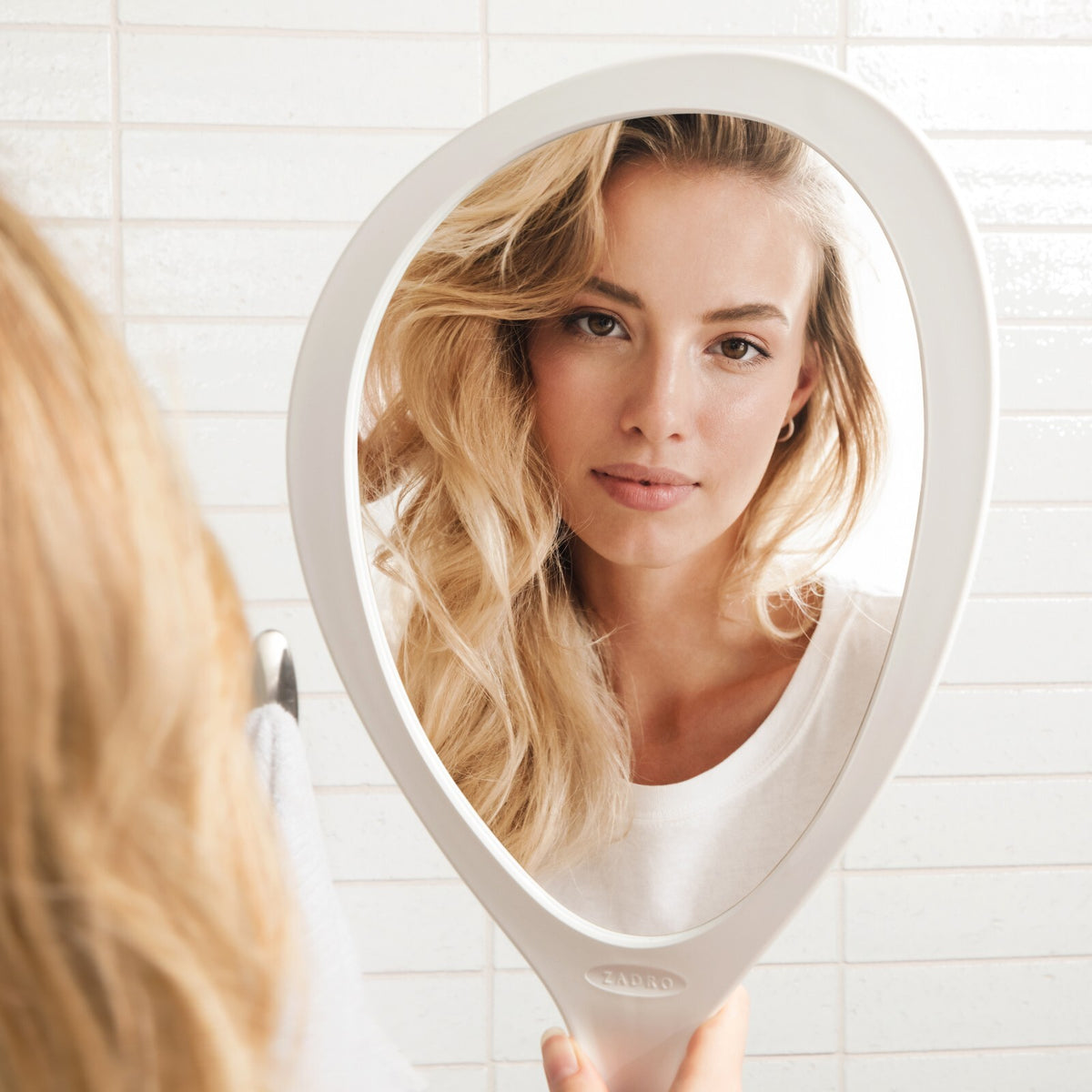 Teardrop Handheld Mirror with Curved Handle - Large Wall Hanging Mirror