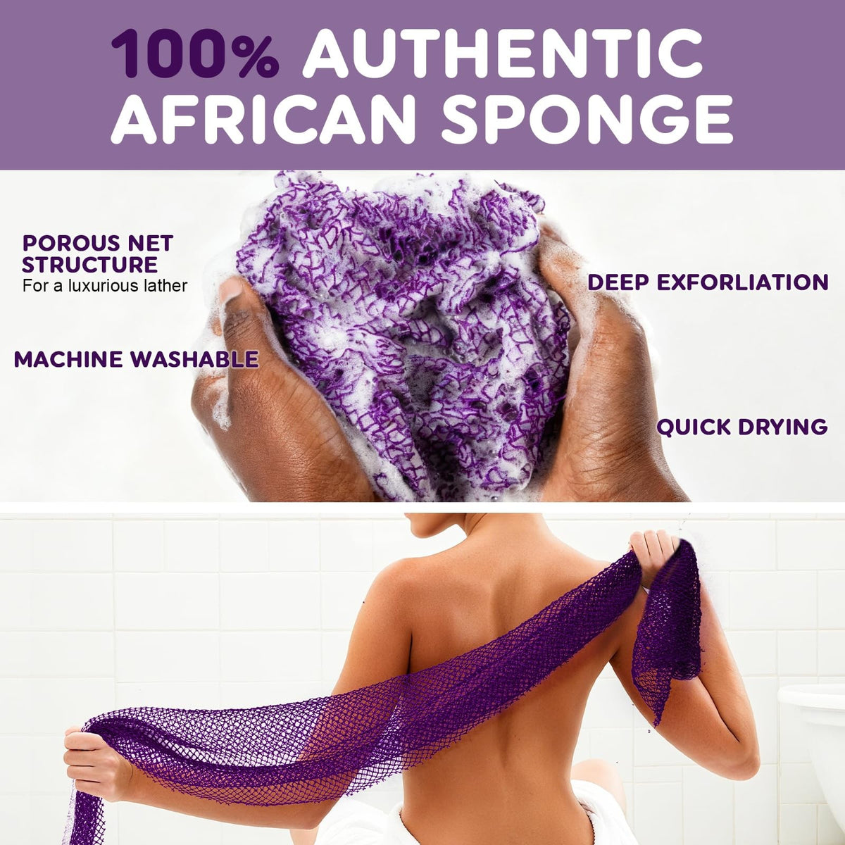 African Net Sponge - Exfoliating Nylon Bath Scrubber, 3-Pack