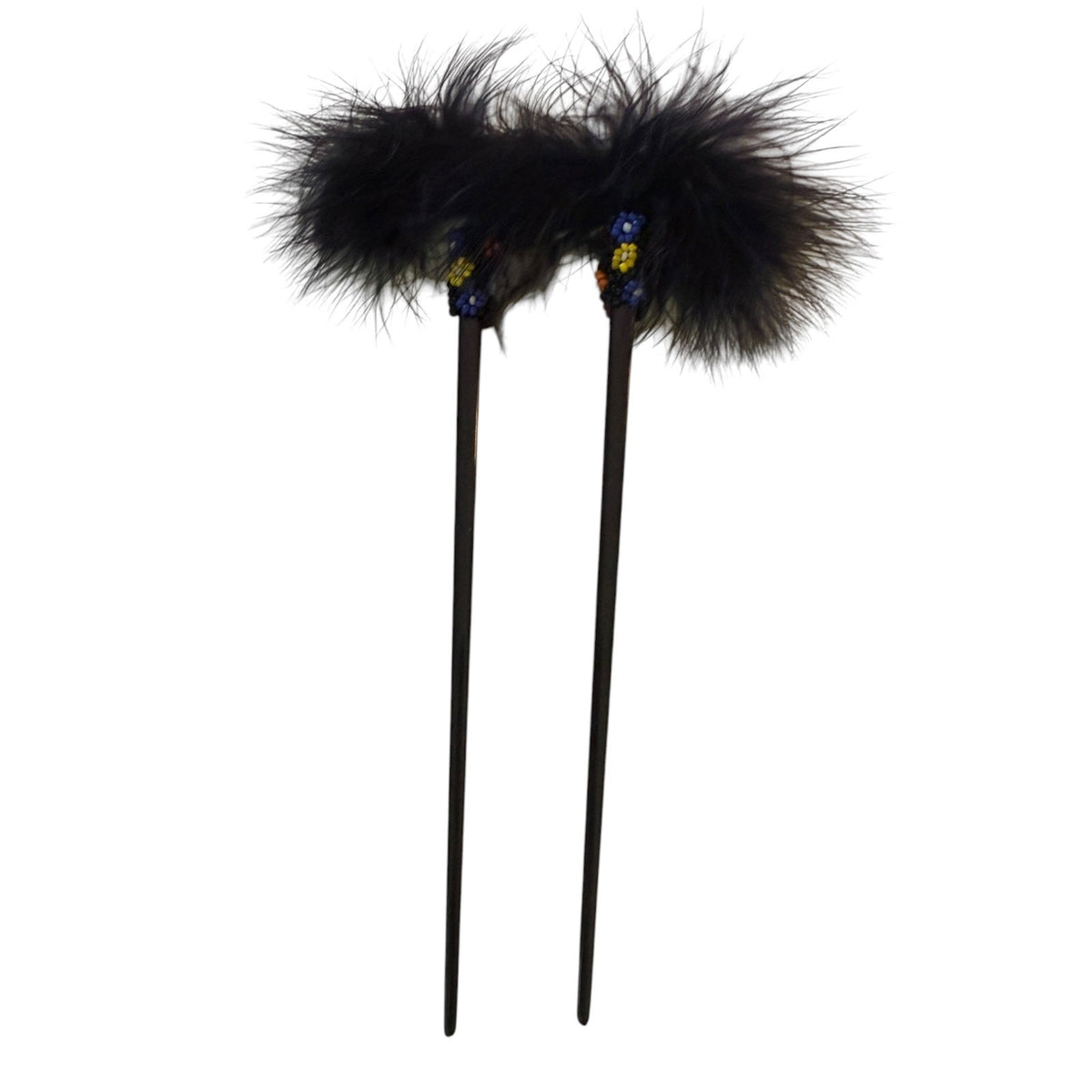 Black Feather Beaded Chopstick Hair Sticks Set