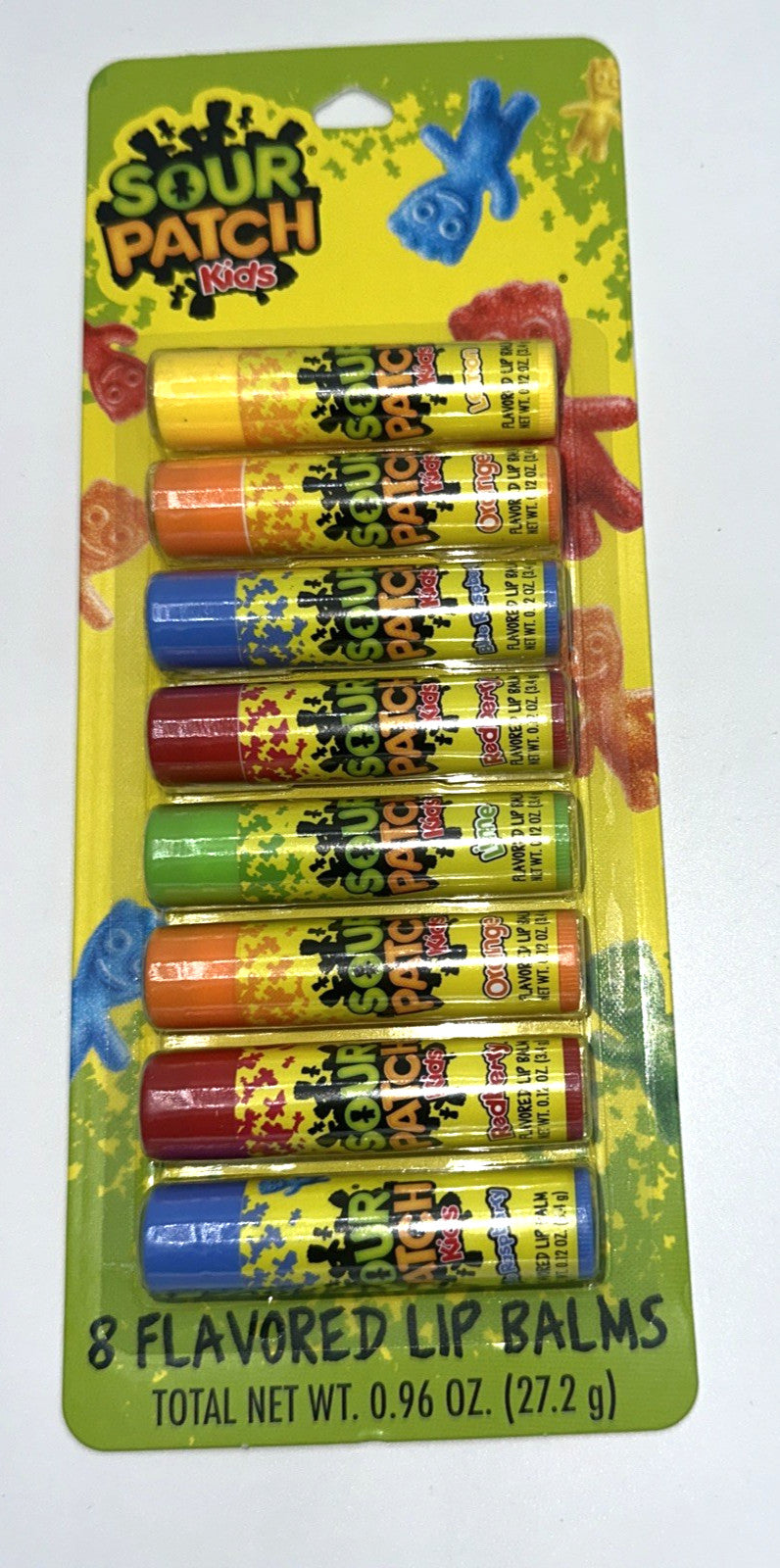 Kids Lip Balm Set of 8 Sour Patch Flavored Lip Balms - Orange Redberry Blue Raspberry