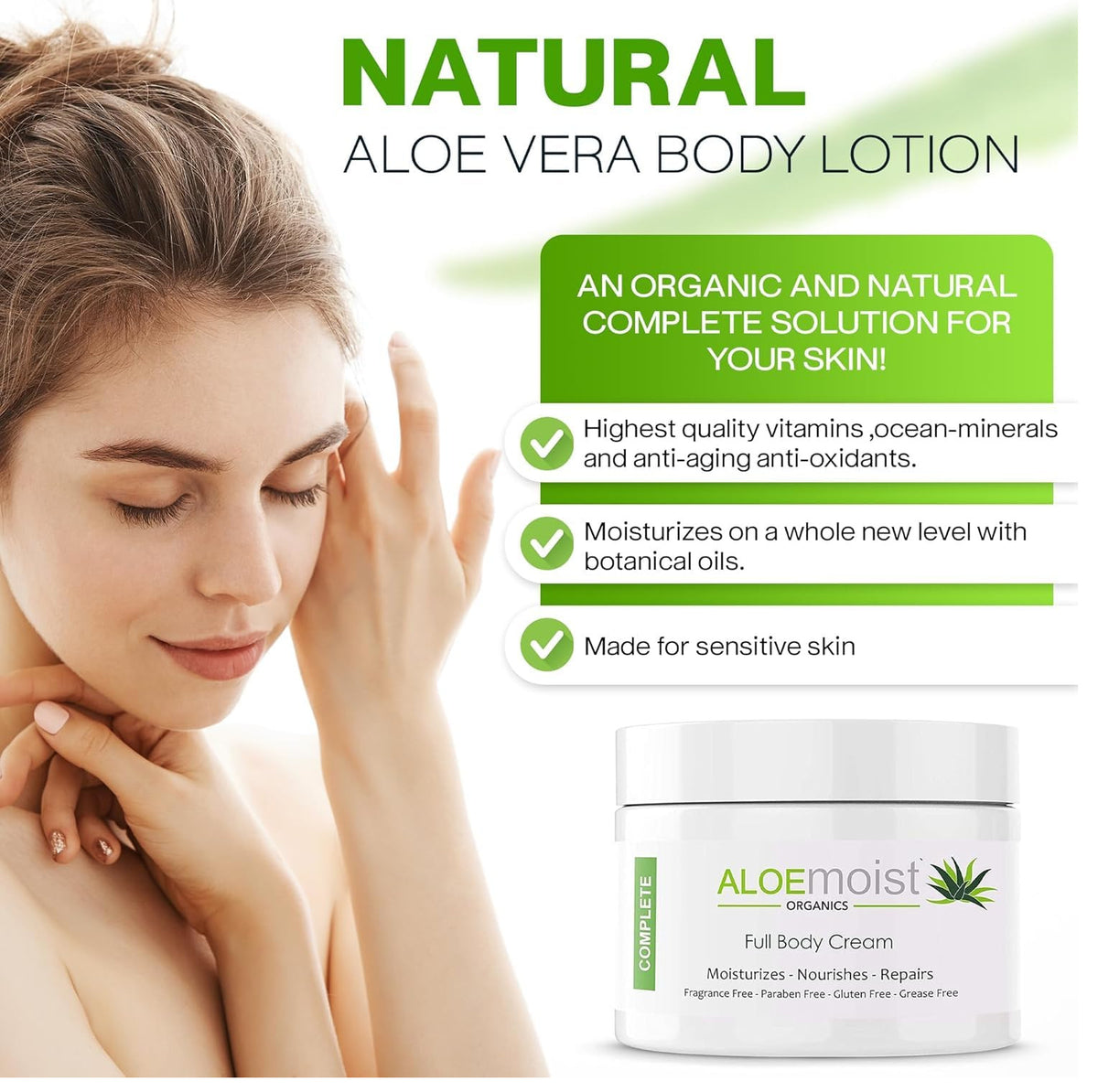 Organic Aloe Vera Face Cream & Body Moisturizing Cream, Lot 2 oz